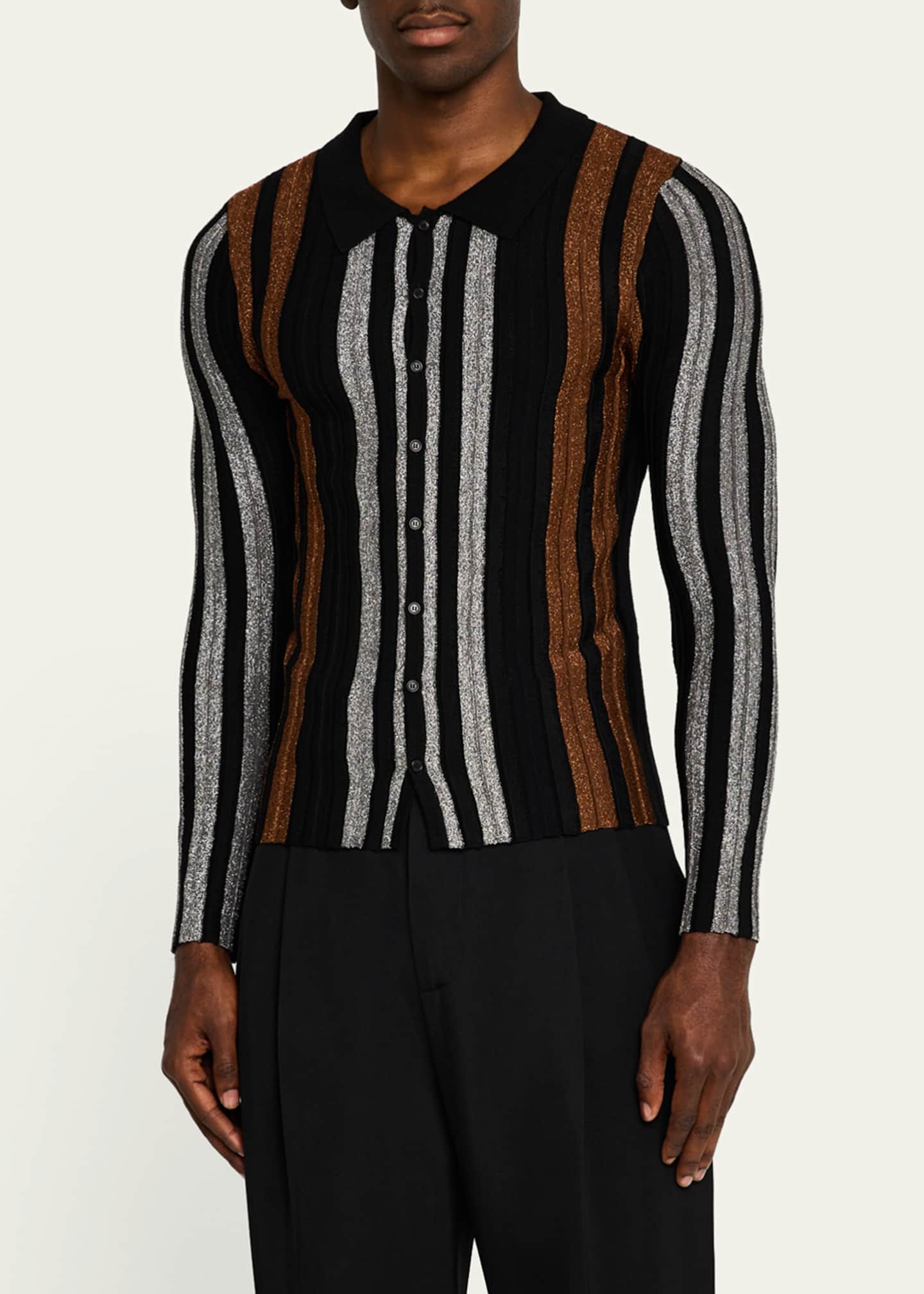 ZANKOV Men's Metallic Stripe Button-Down Sweater Image 4 of 5