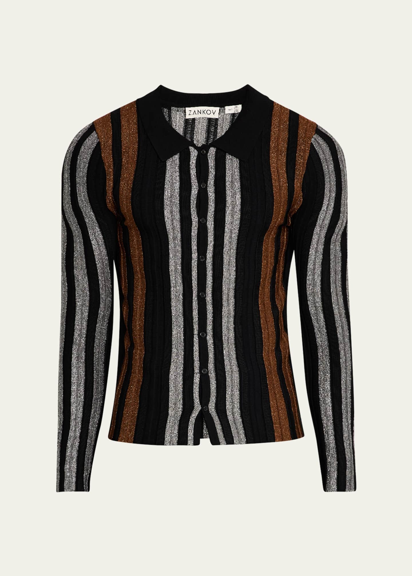 ZANKOV Men's Metallic Stripe Button-Down Sweater Image 1 of 5