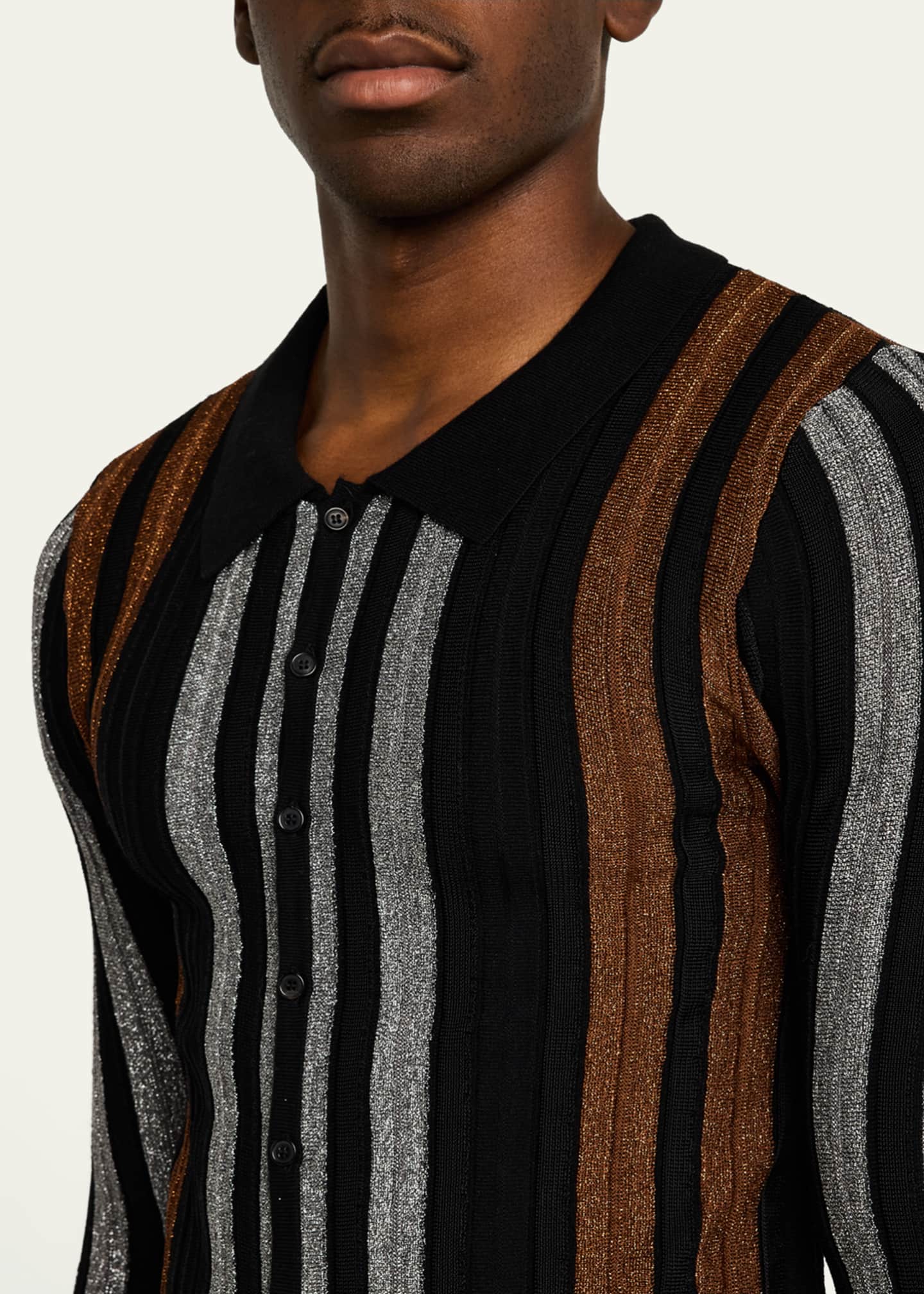 ZANKOV Men's Metallic Stripe Button-Down Sweater Image 5 of 5