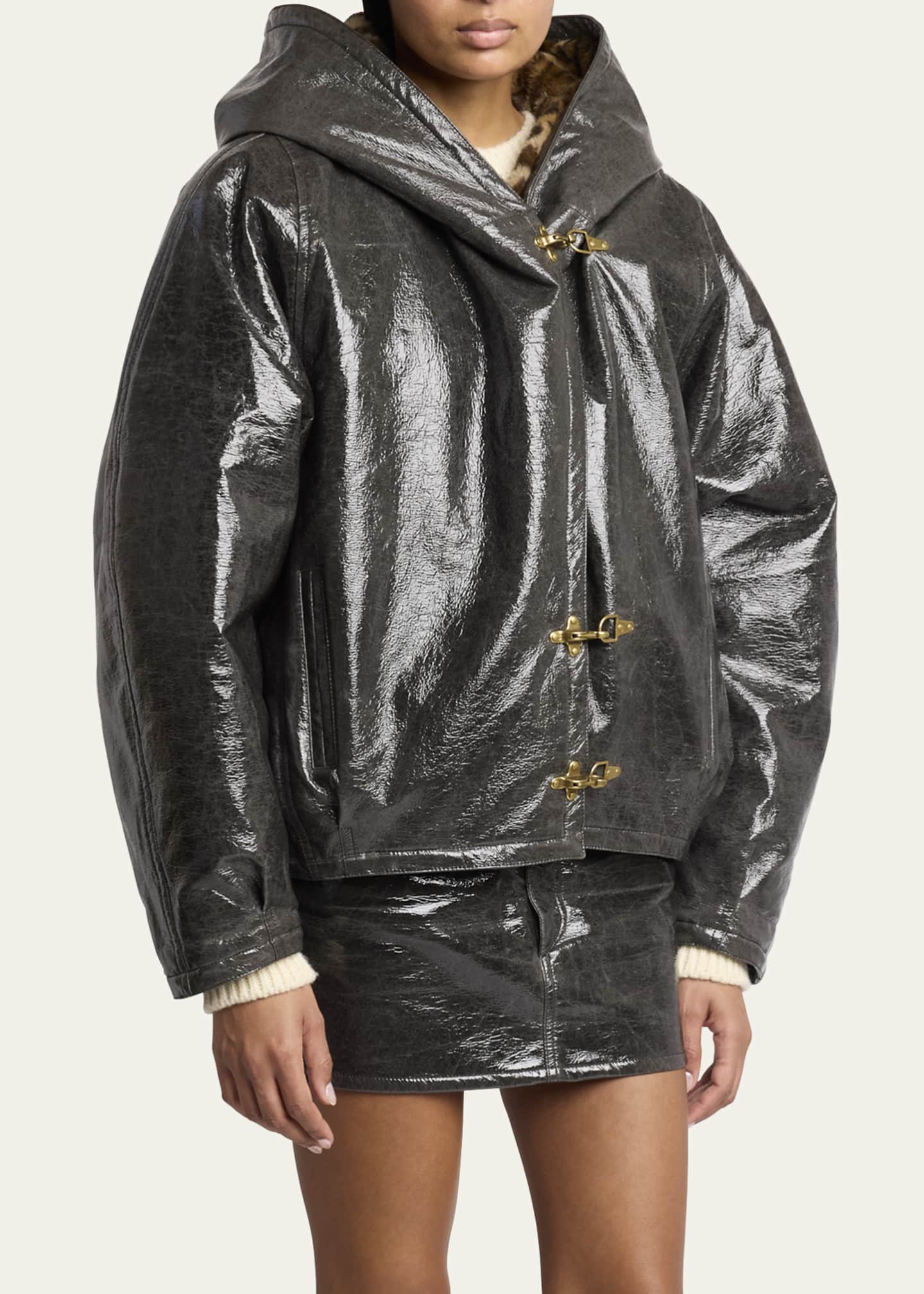 Vinyl coat with fur hood sale