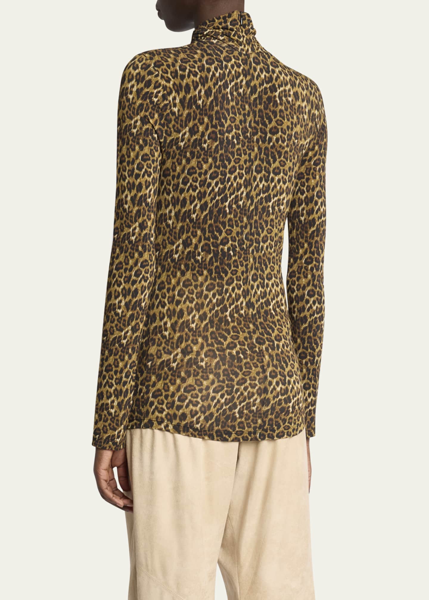 Isabel Marant Joyela Leopard Print Jersey Turtleneck Top