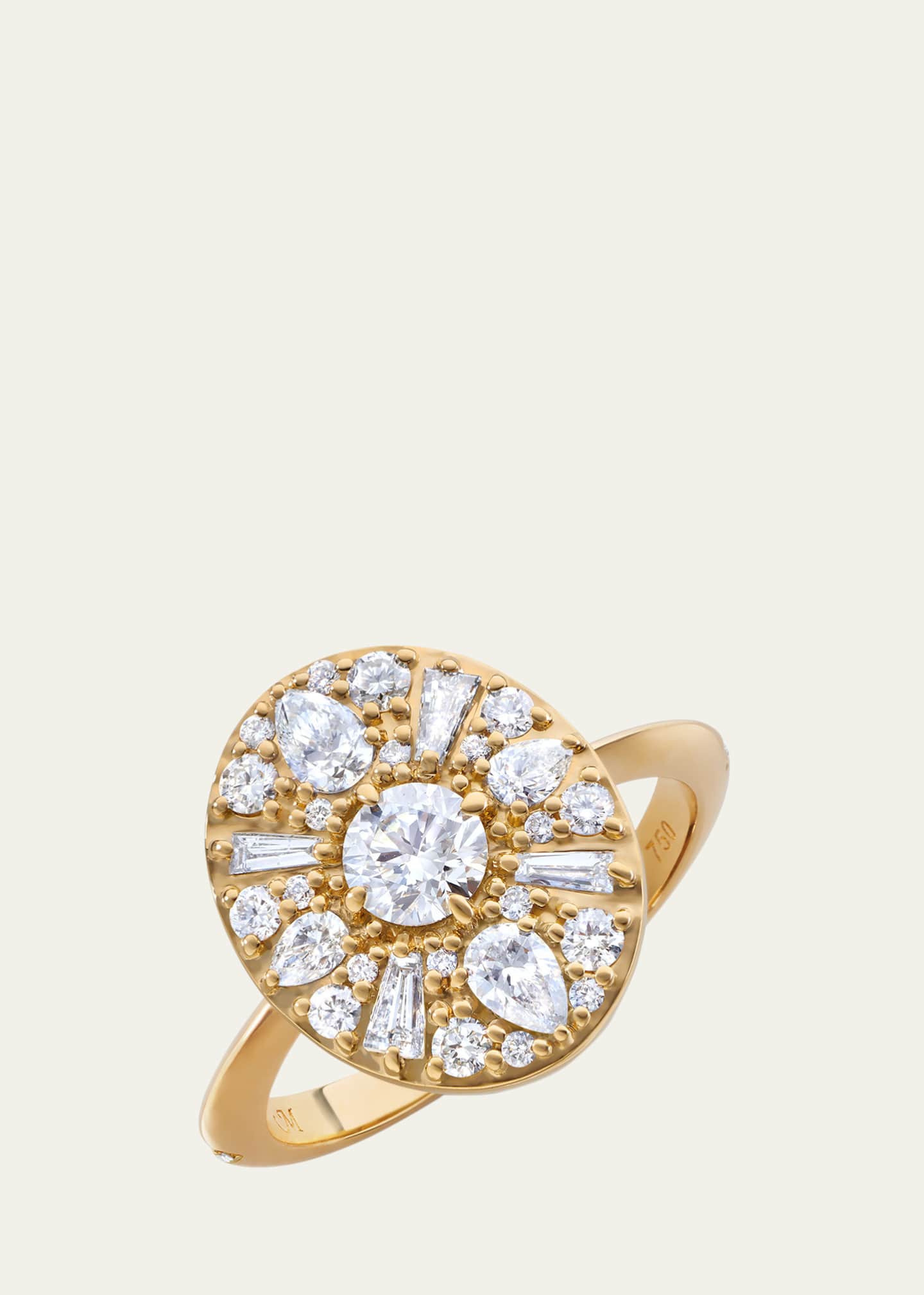 Monica Rich Kosann Points North 18K Gold Ring with Mixed-Cut Diamonds, Size 7