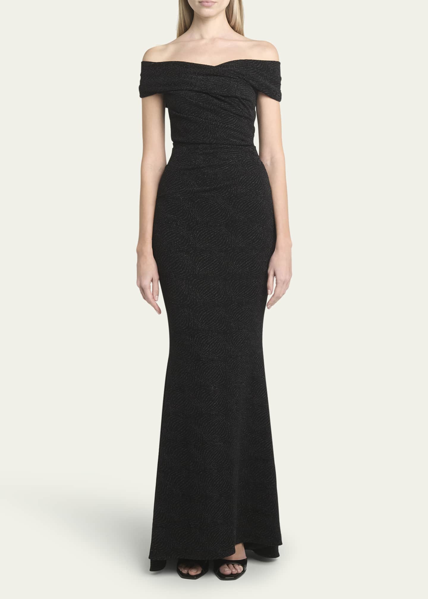 Talbot Runhof Diamond Metallic Cloque Off-Shoulder Mermaid Evening Dress Image 2 of 5