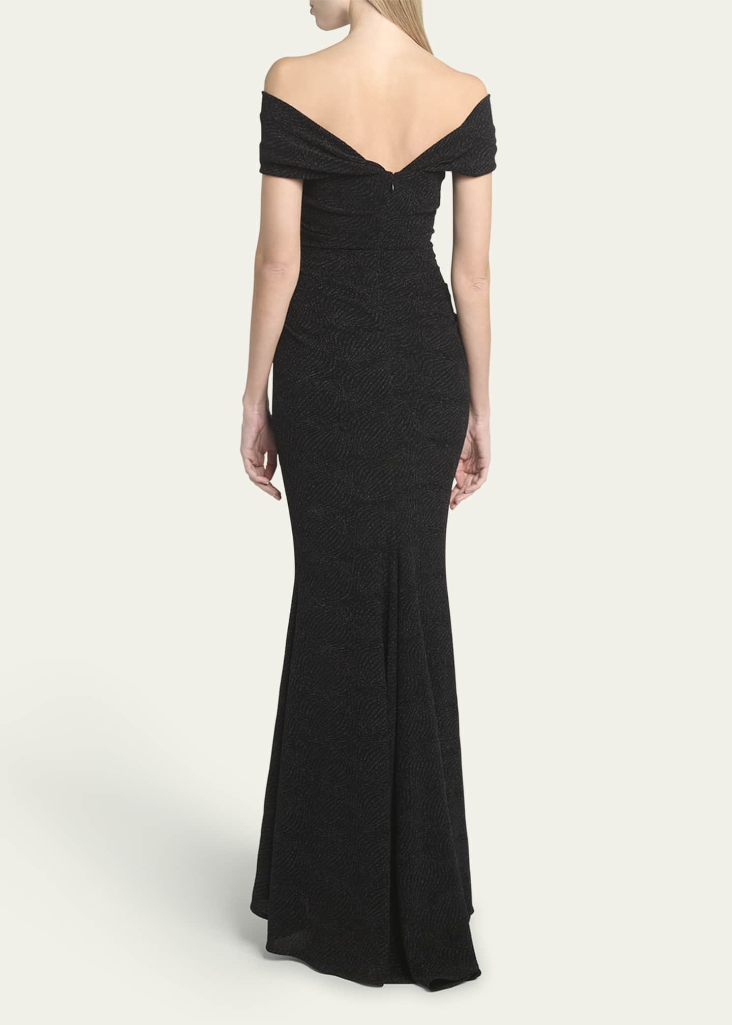 Talbot Runhof Diamond Metallic Cloque Off-Shoulder Mermaid Evening Dress Image 3 of 5
