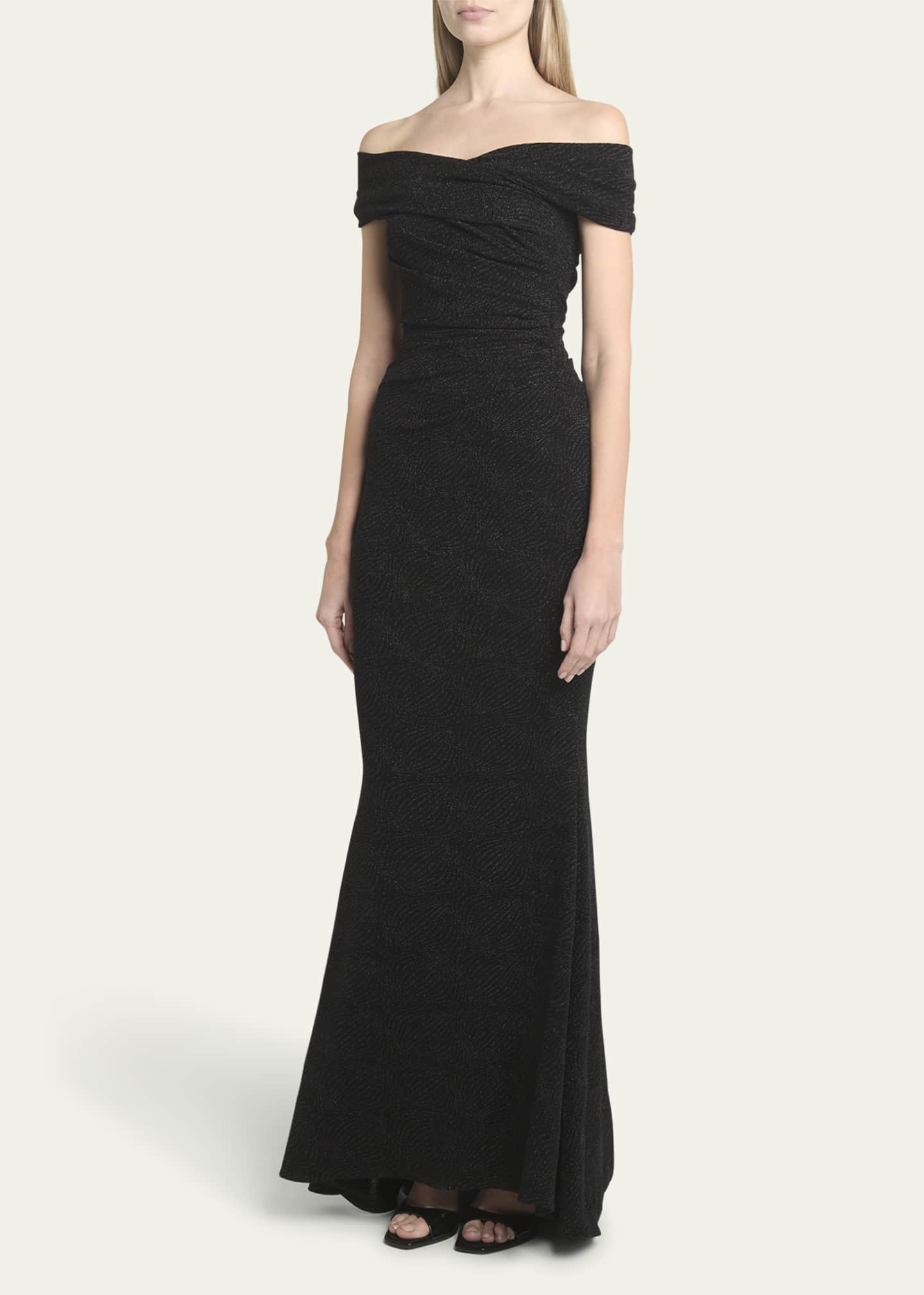 Talbot Runhof Diamond Metallic Cloque Off-Shoulder Mermaid Evening Dress Image 4 of 5