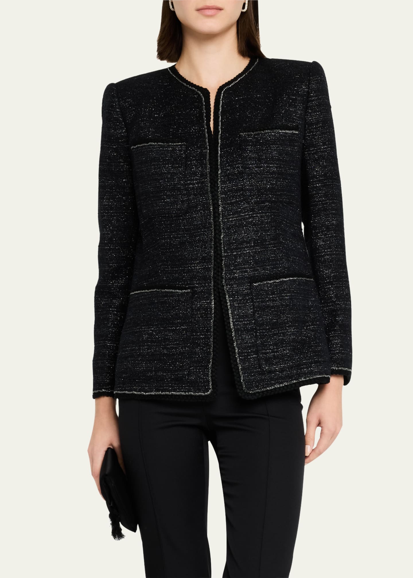 Kobi Halperin Teigen Chain-Trim Metallic Tweed Jacket Image 4 of 5