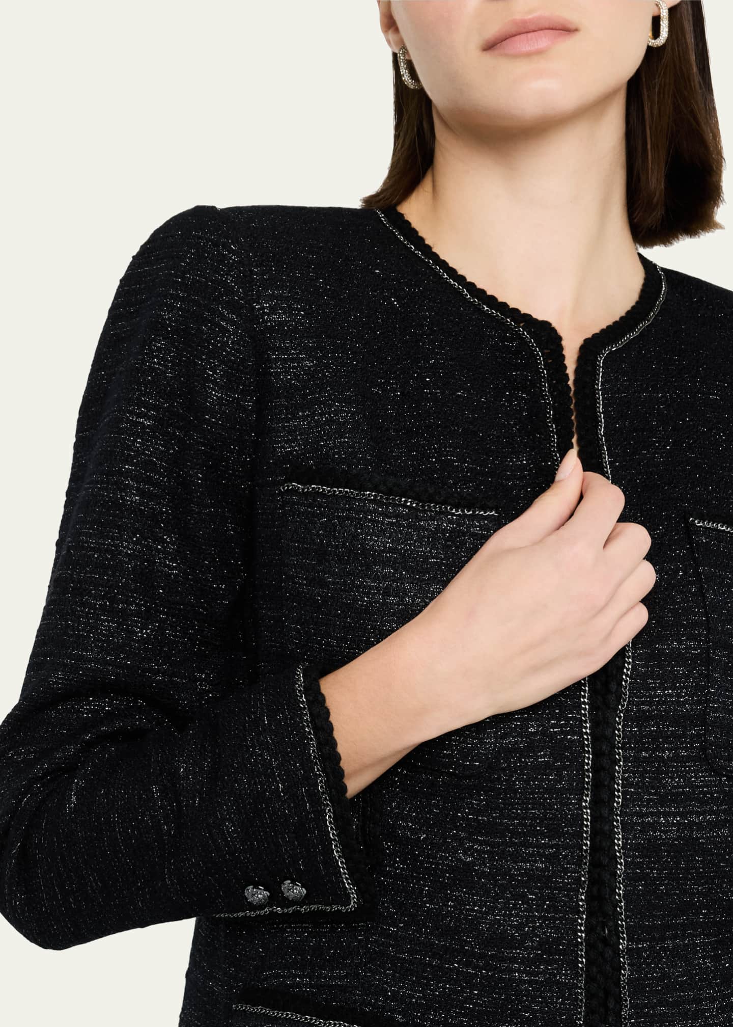 Kobi Halperin Teigen Chain-Trim Metallic Tweed Jacket Image 5 of 5