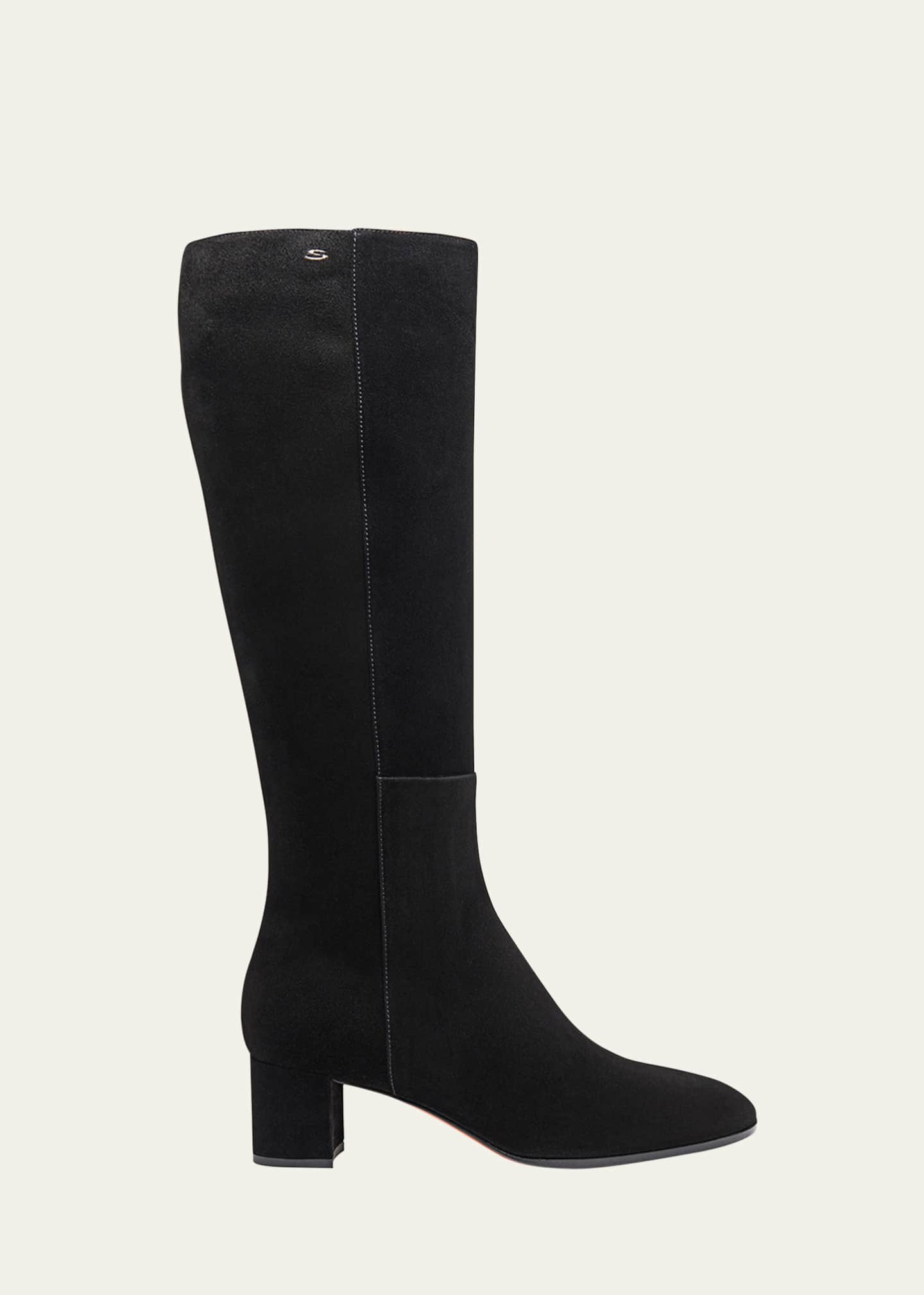 Santoni Suede Block-Heel Knee Boots