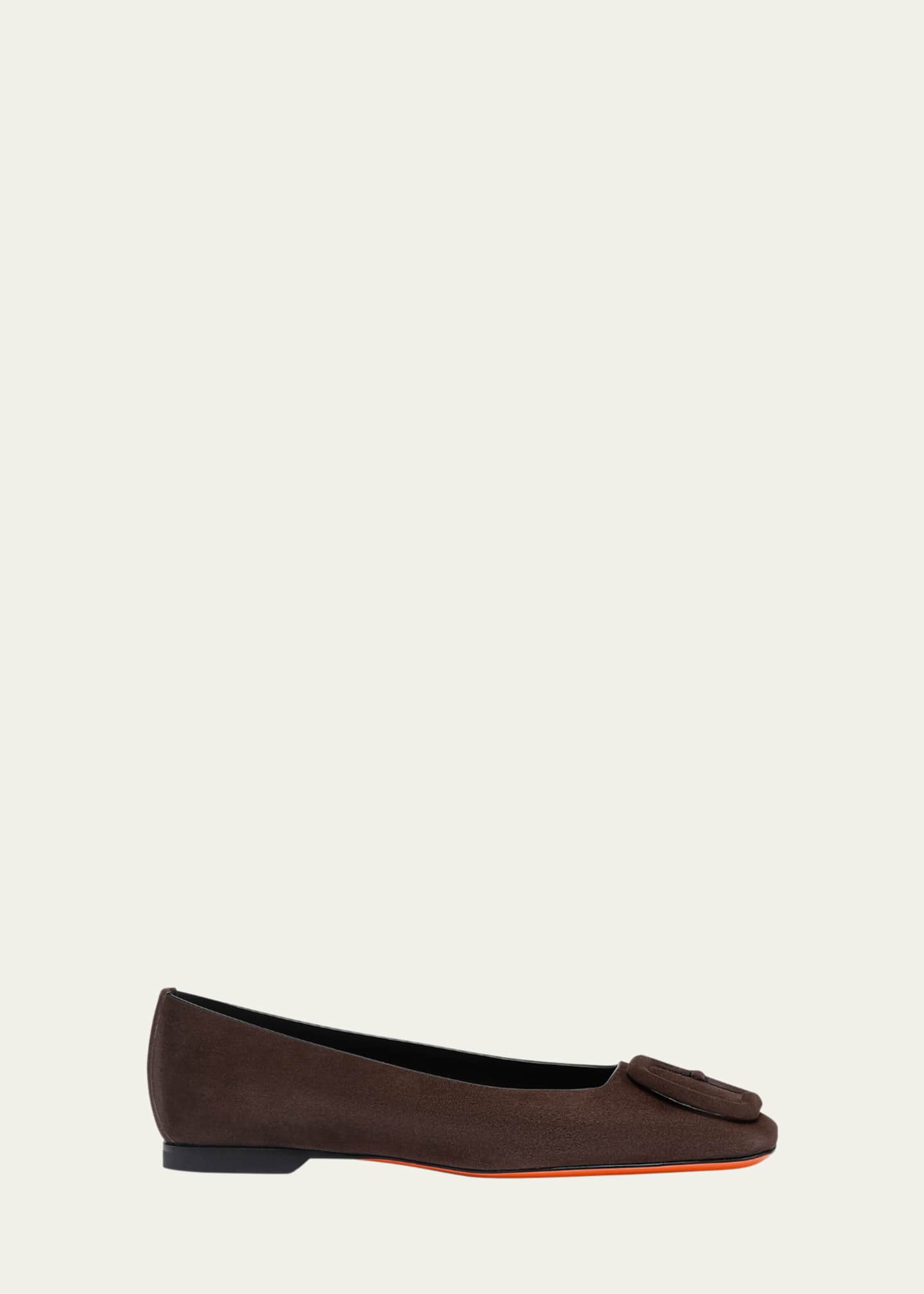 Santoni Maya Suede Buckle Ballerina Flats Image 1 of 5