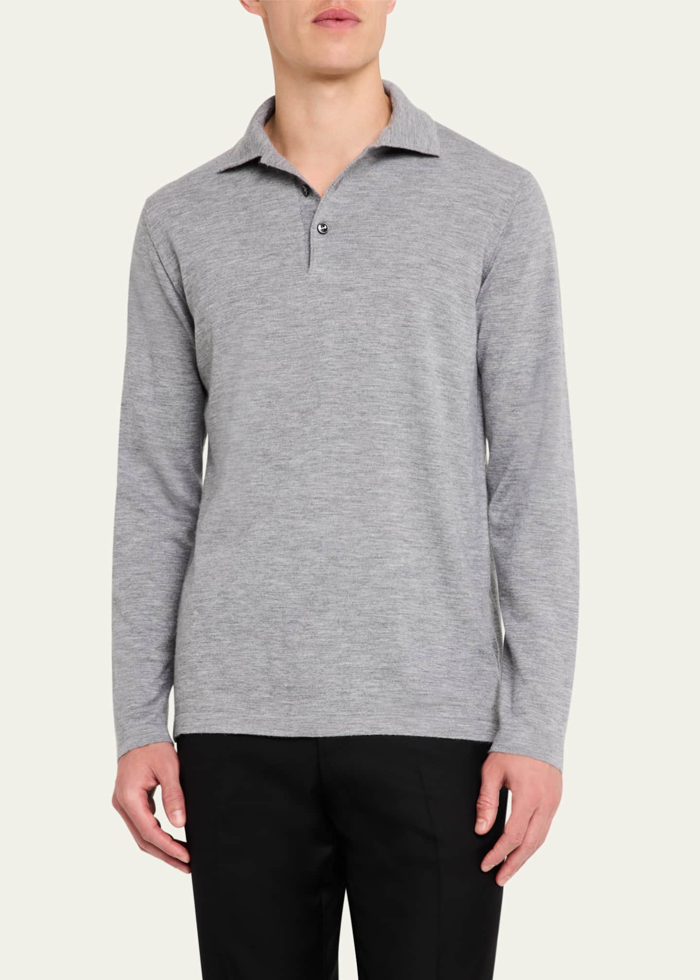 Cesare Attolini Men's Cashmere Long-Sleeve Polo Sweater - Bergdorf Goodman