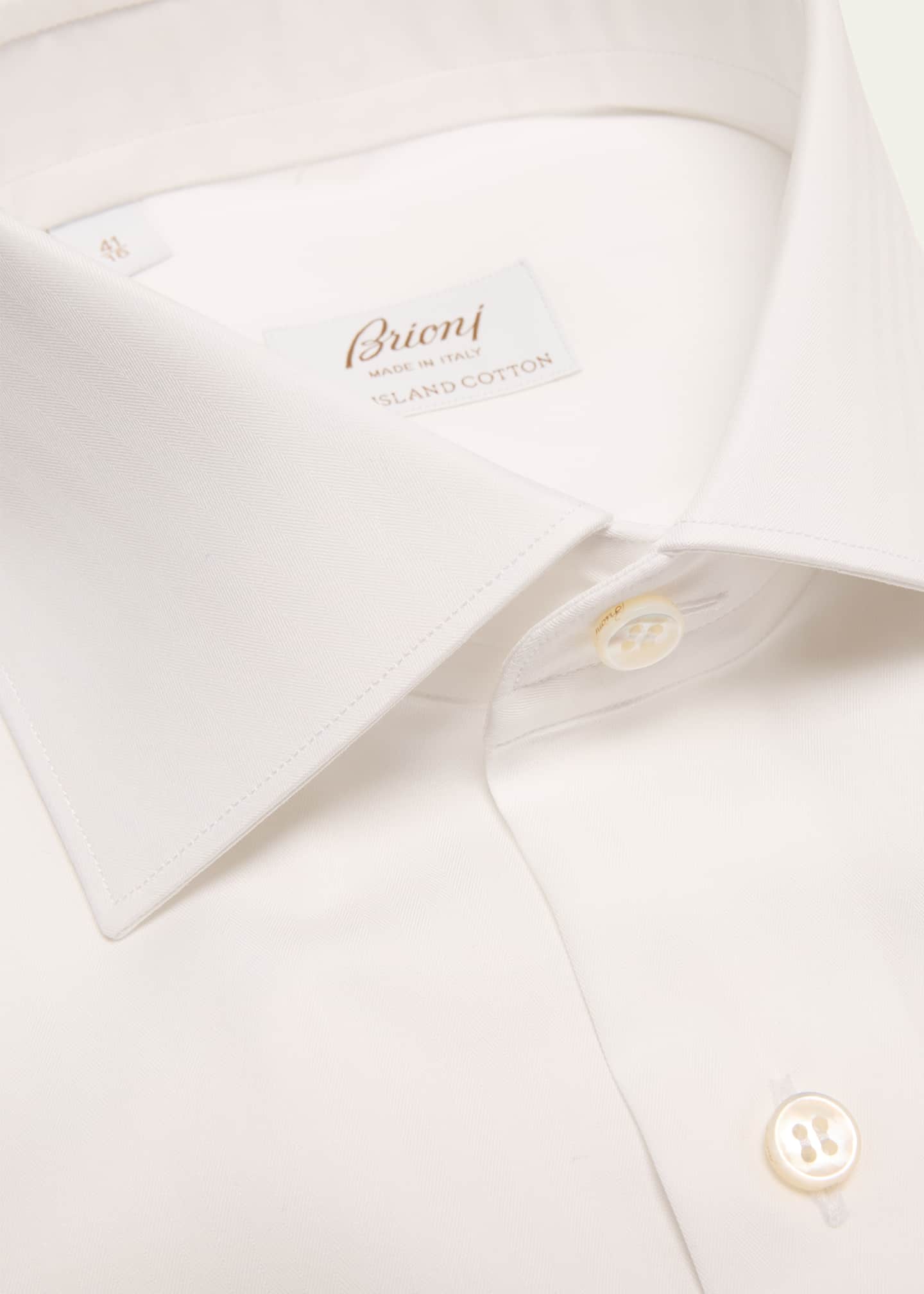 Brioni Men's Sea Island Cotton Herringbone Dress Shirt Image 2 of 2