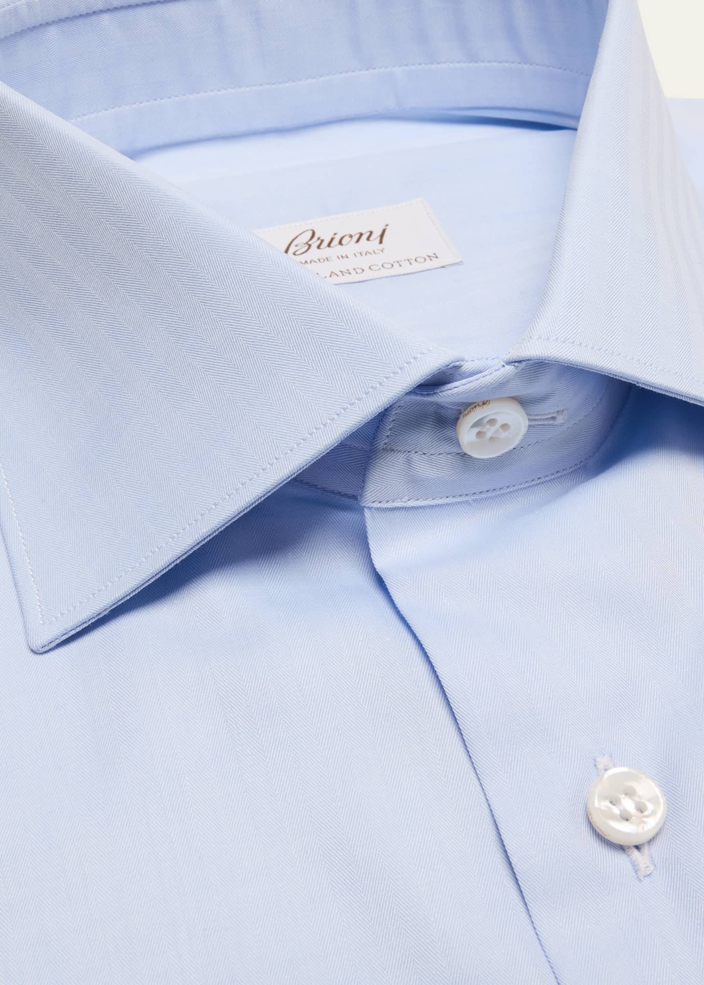 Brioni Men's Sea Island Cotton Herringbone Dress Shirt, Blue, Men's, 44 Eu (17.5 Us), Shirts Tops Formal & Evening Dress Shirts