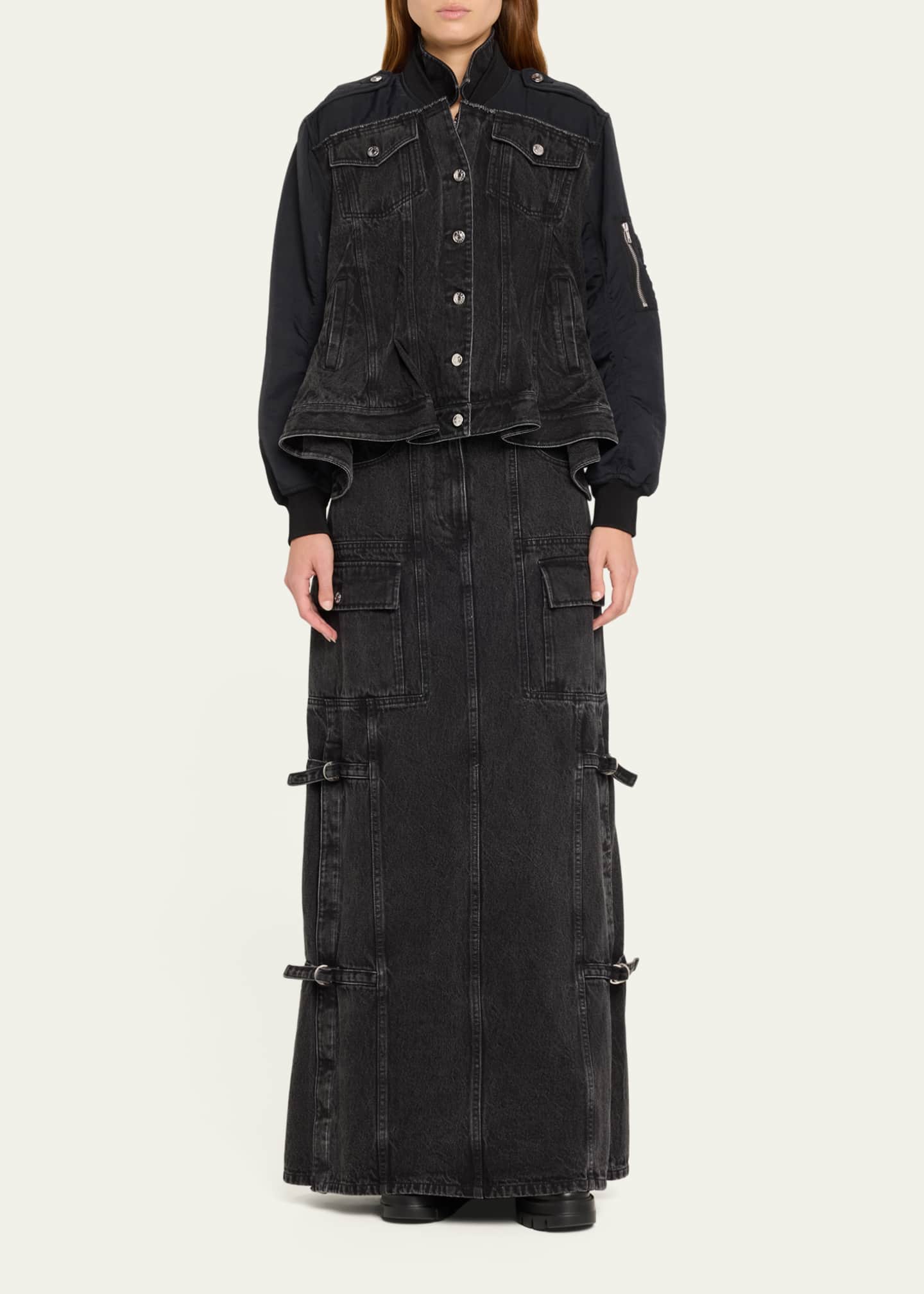 Denim Utility Maxi Skirt
