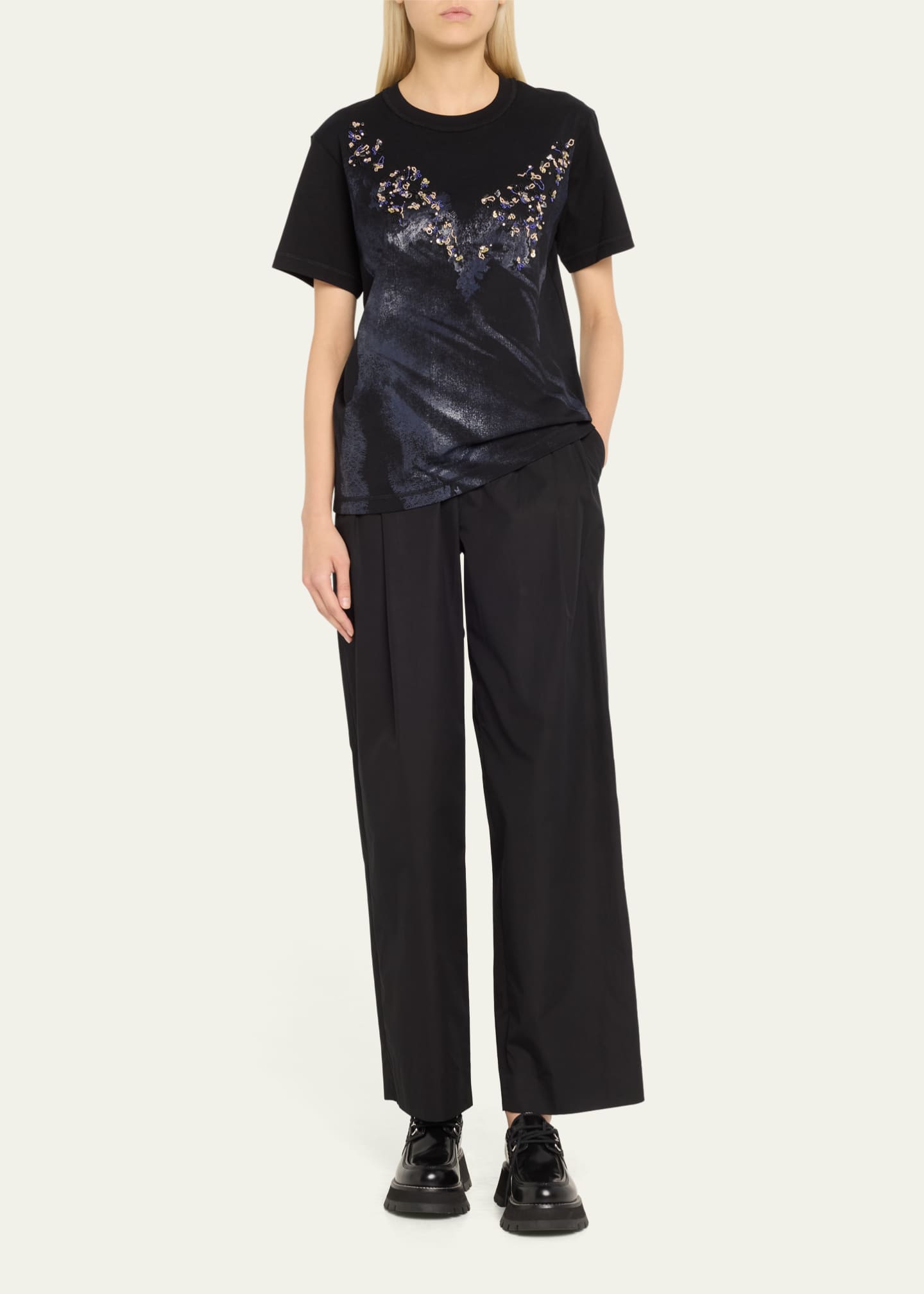3.1 Phillip Lim Floral-Embroidered Crewneck Tee Image 2 of 5