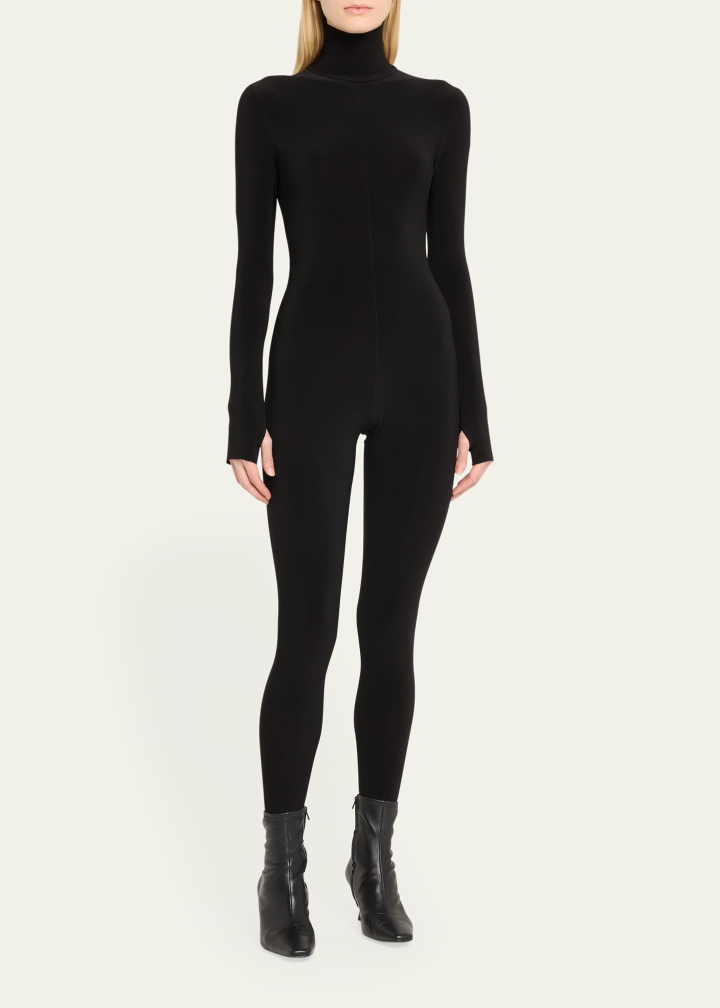 Norma Kamali Slim Fit Turtleneck Catsuit with Footie