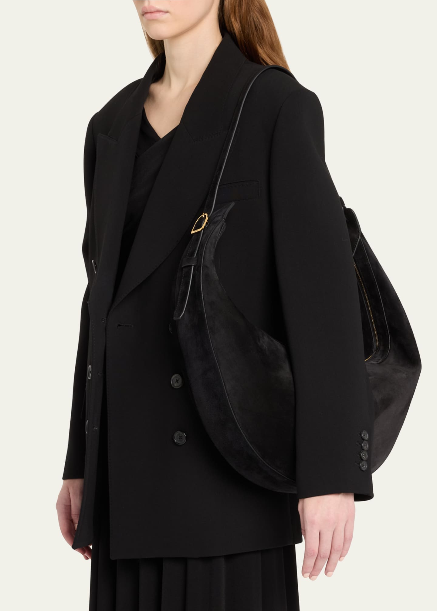 Khaite Augustina Zip Suede Hobo Bag Image 2 of 6