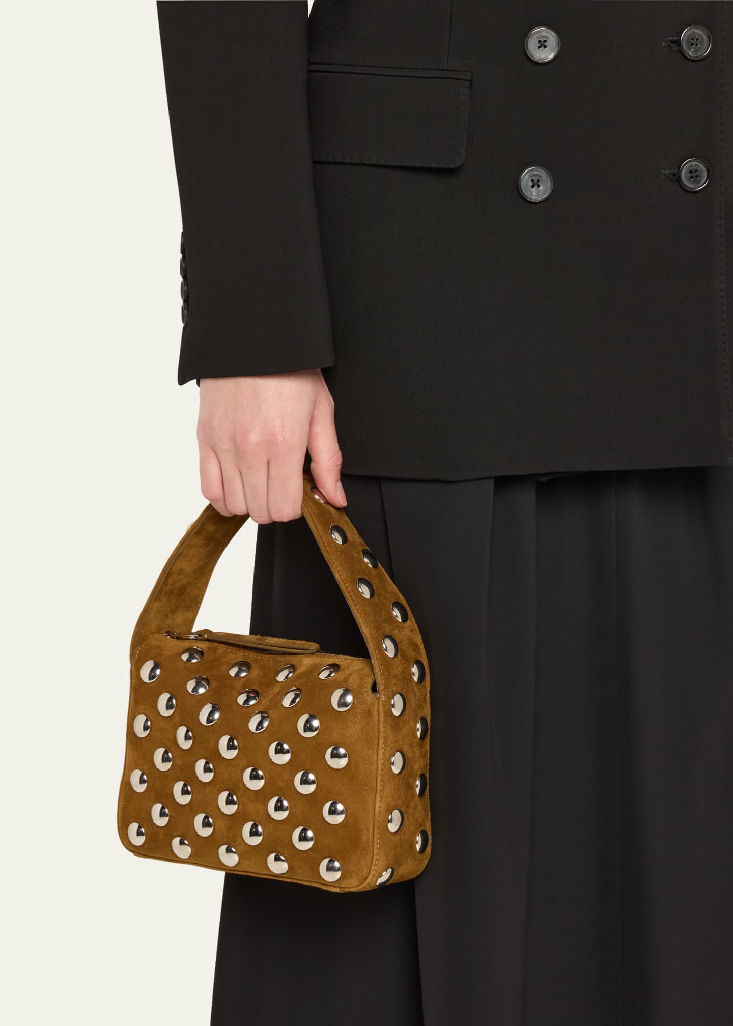 ■KHAITE■Elena スモール スタッズ スエード ショルダーバッグ Small Elena Bag in Mud Suede with Studs – KHAITE