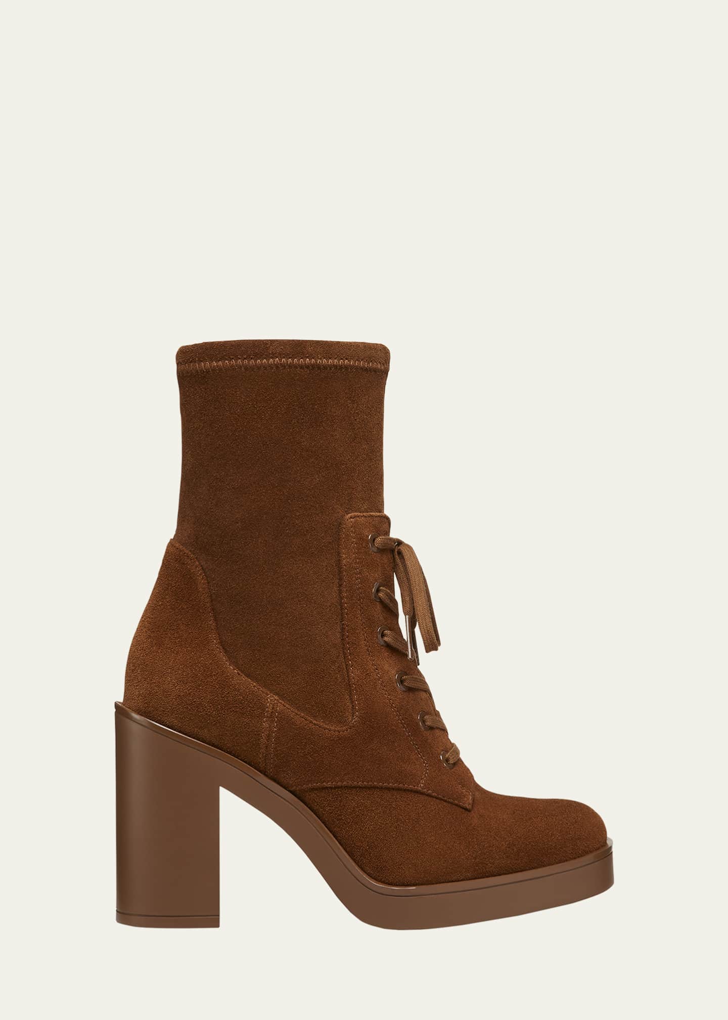 Stuart Weitzman Everitt Stretch Suede Lace-Up Booties Image 1 of 2