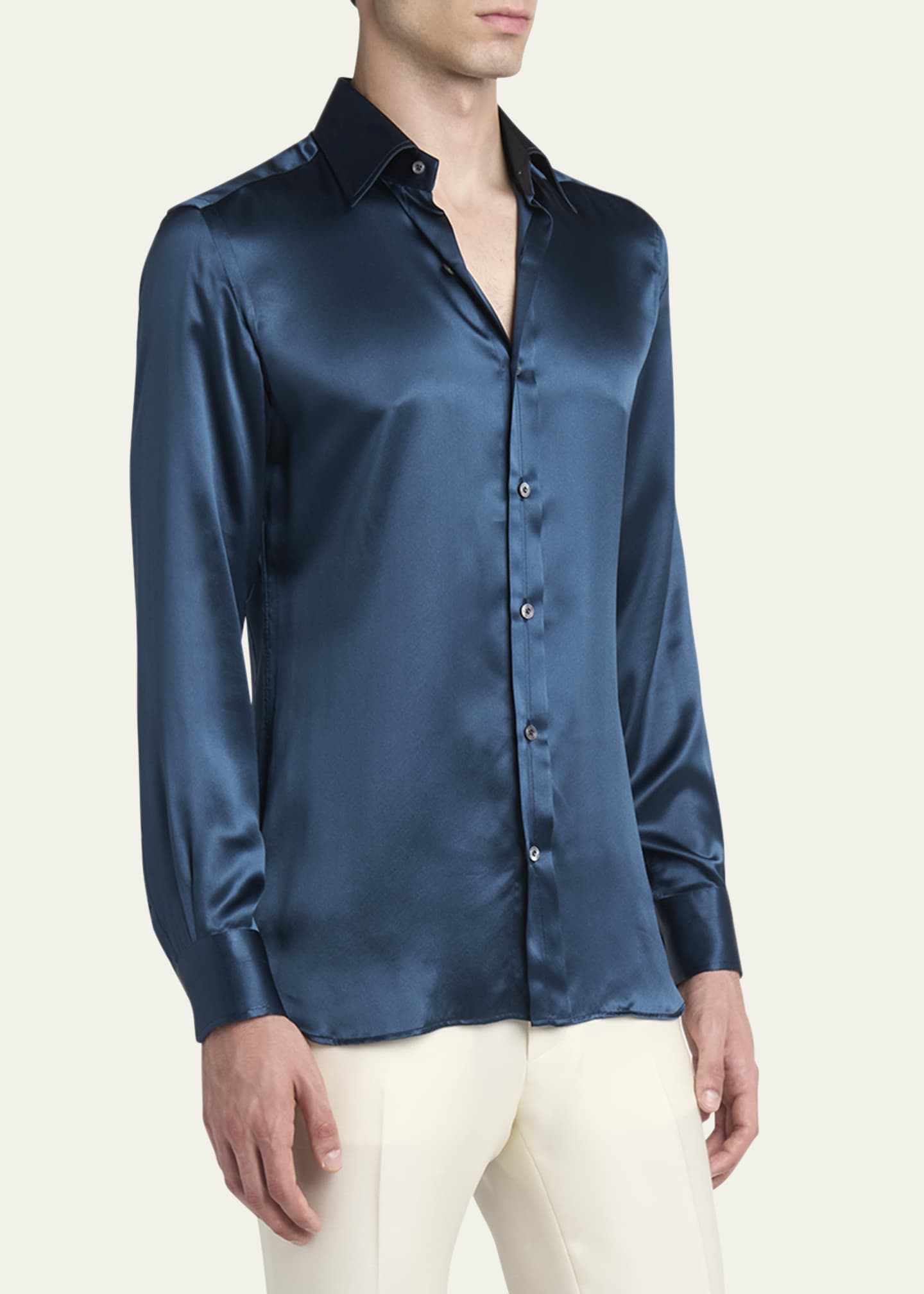 Tシャツ・カットソー TOM FORD BLUE IN SILK TOM FORD Men's Silk Charmeuse Slim-Fit Dress Shirt