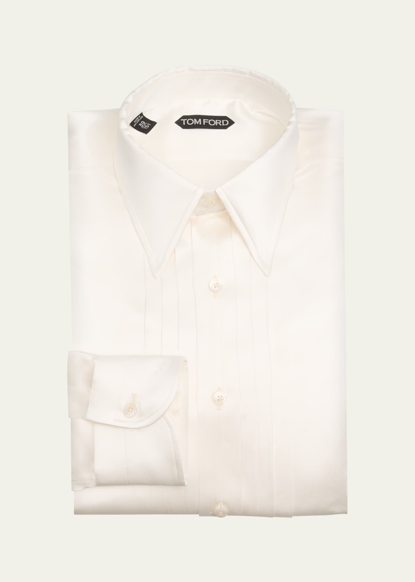 TOM FORD Men's Silk Charmeuse Pleated Dress Shirt Image 1 of 2