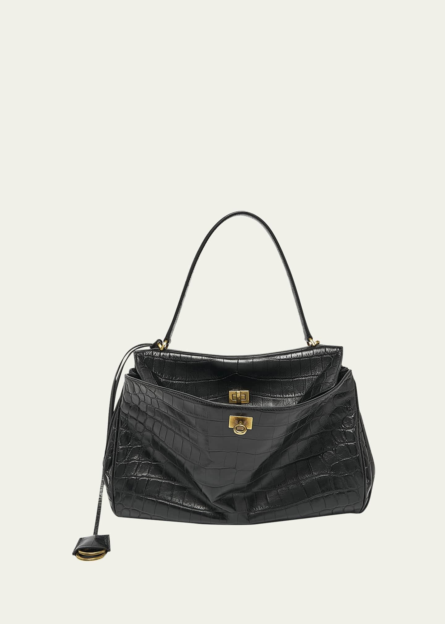 Balenciaga Rodeo Medium Croc-Embossed Top-Handle Bag Image 1 of 5