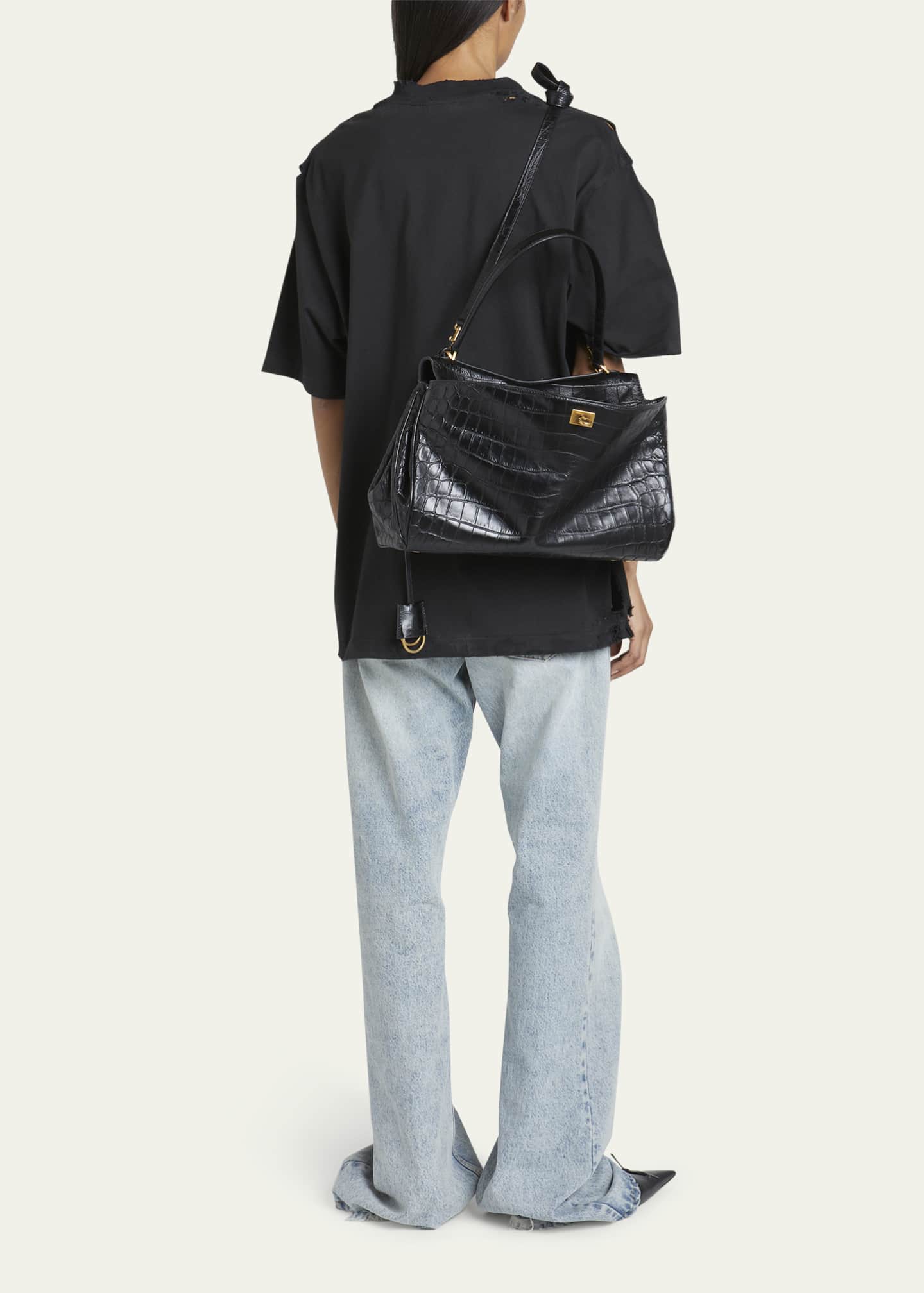 Balenciaga Rodeo Medium Croc-Embossed Top-Handle Bag Image 5 of 5