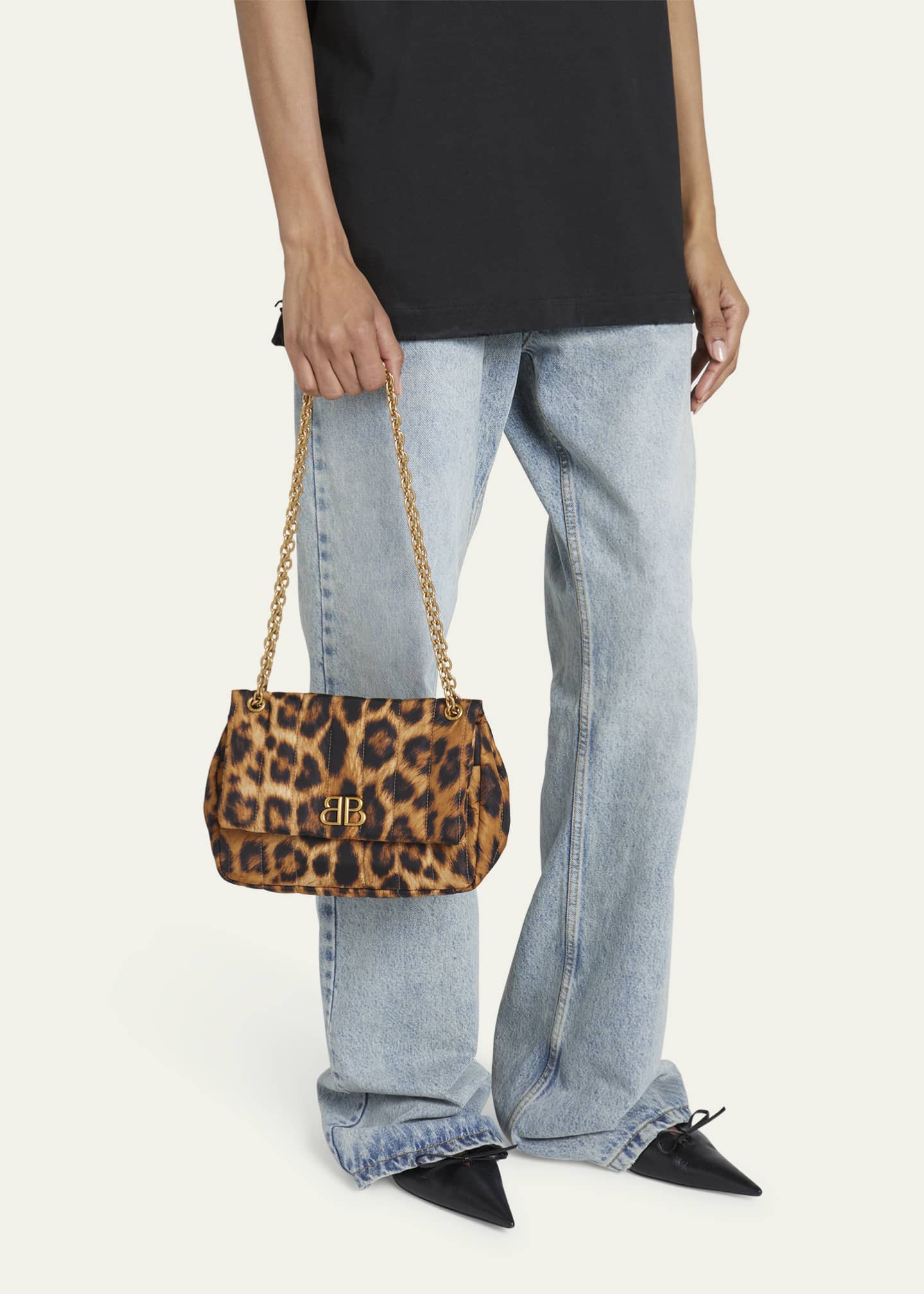 Balenciaga Monaco Mini Leopard Print Nylon Shoulder Bag Bergdorf Goodman