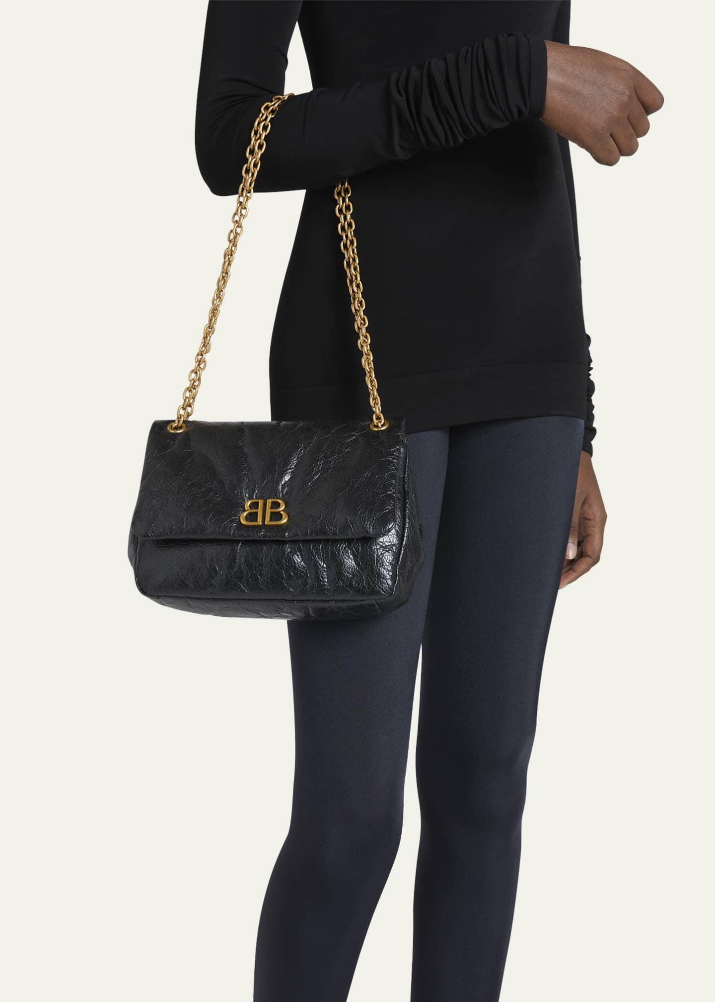 Balenciaga Mini Monaco Leather Shoulder Bag 1000 Black