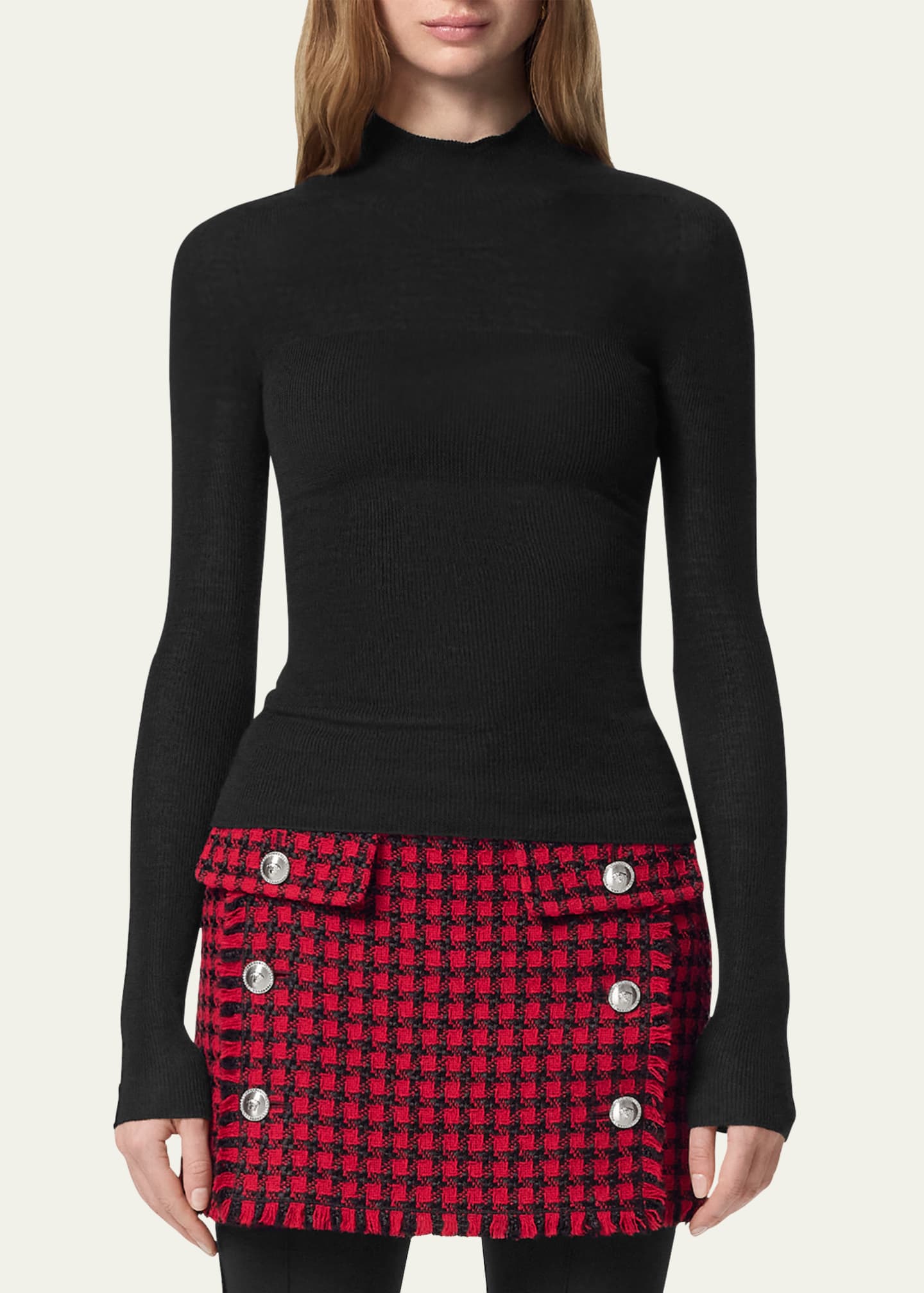 Versace Seamless Ribbed Wool Mock-Neck Sweater Image 2 of 3