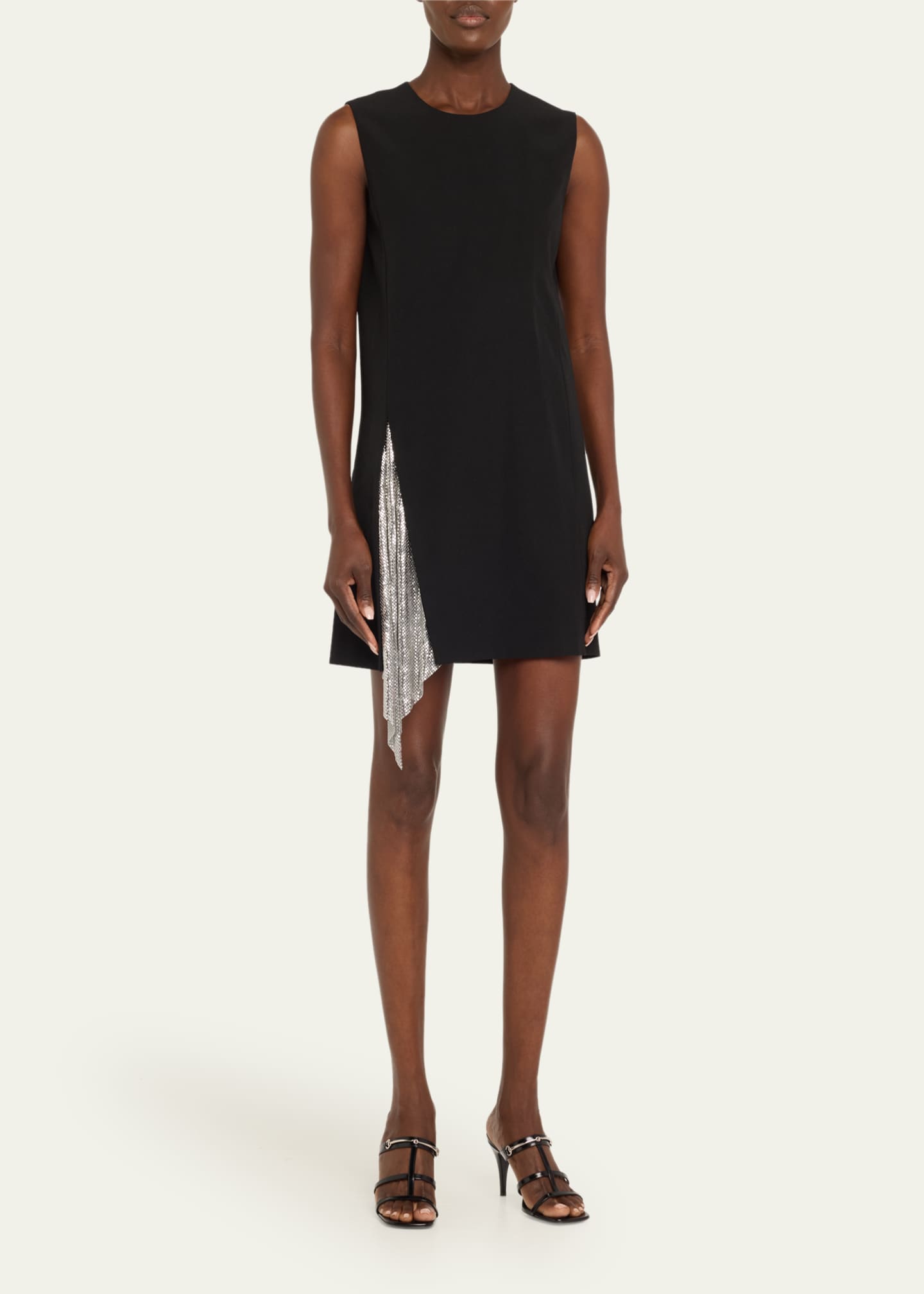 Chainmail Godet Fluid Wool Gabardine Mini Dress - Thumbnail 2