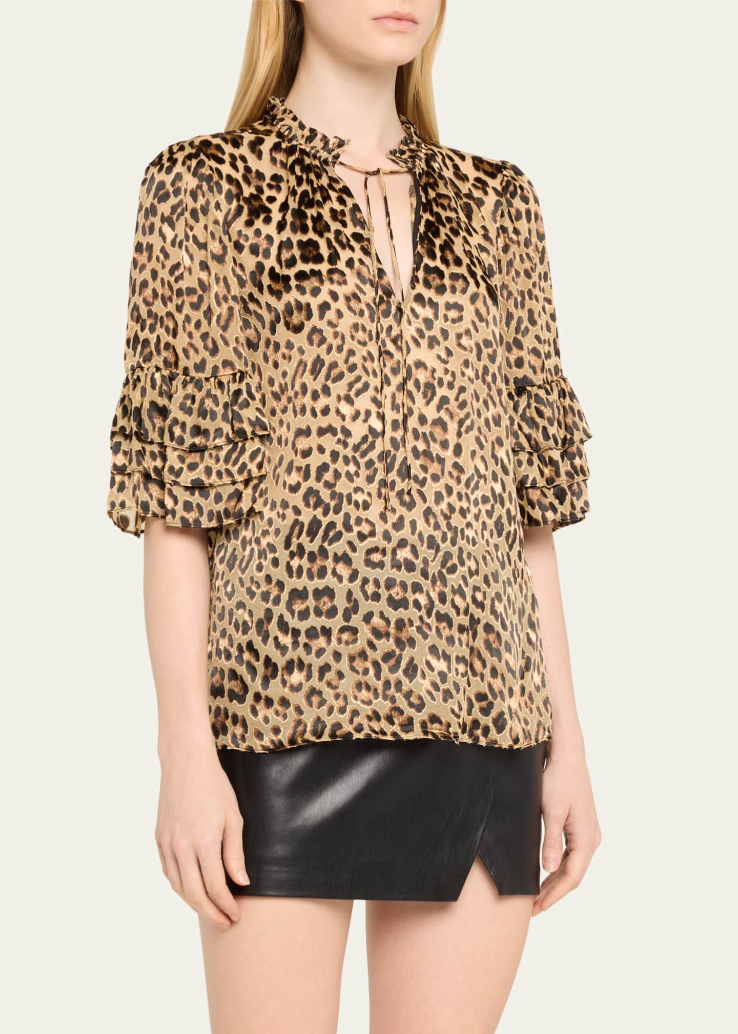 Alice Olivia Leopard Love Julius Tiered Sleeve Blouse