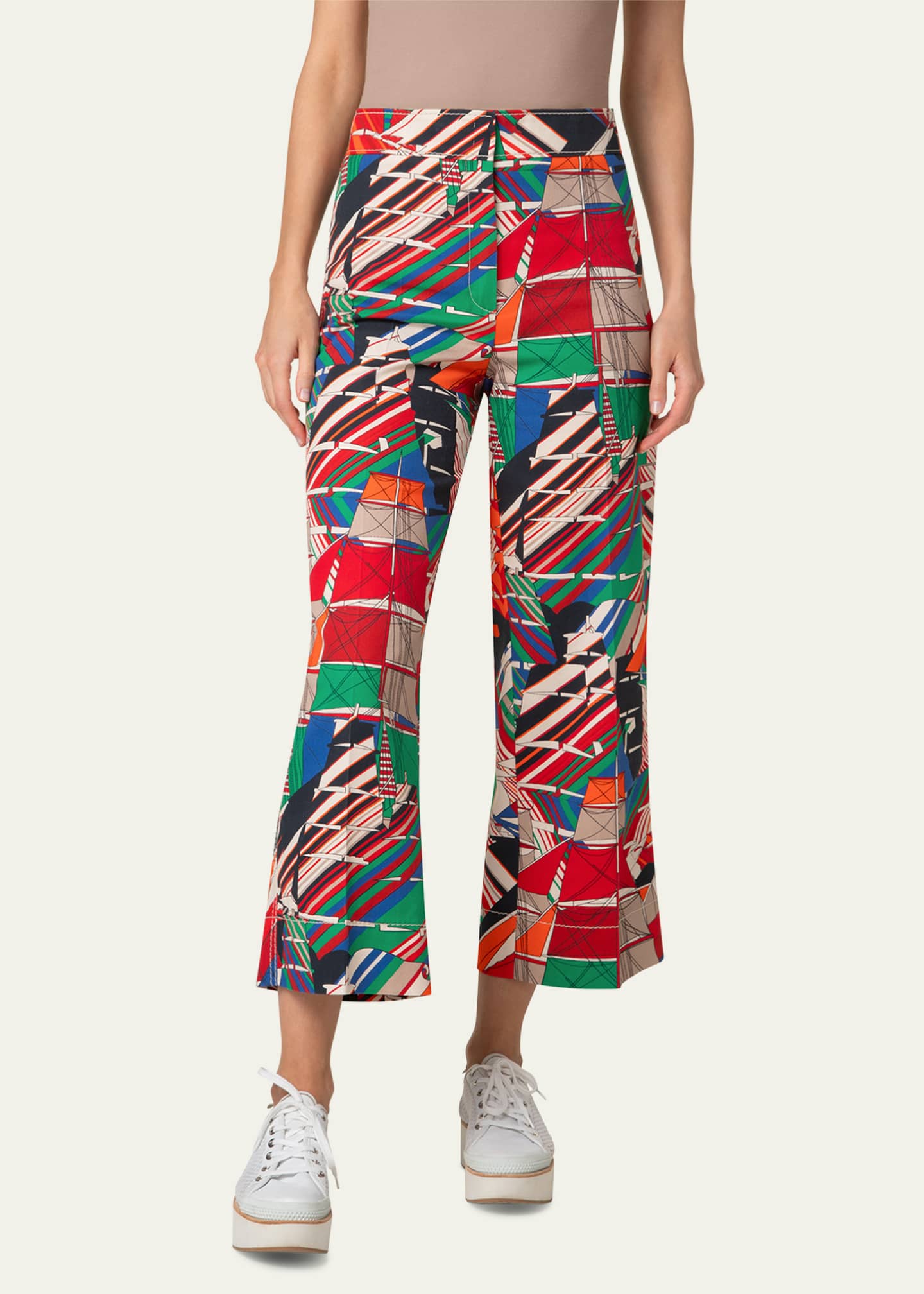 Akris punto Chieko Denim Sea Clipper Print Cropped Pants Image 2 of 5