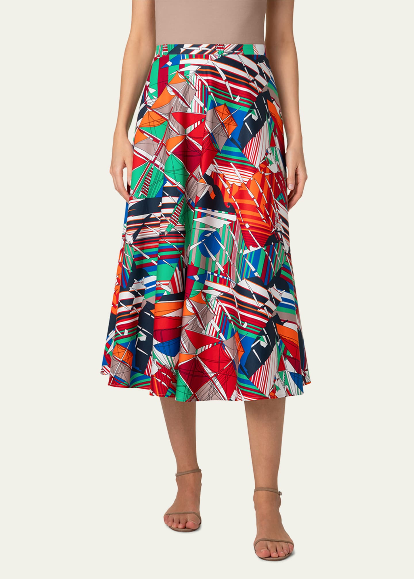 Akris punto Sea Clipper Print Flared Midi Skirt Image 2 of 5