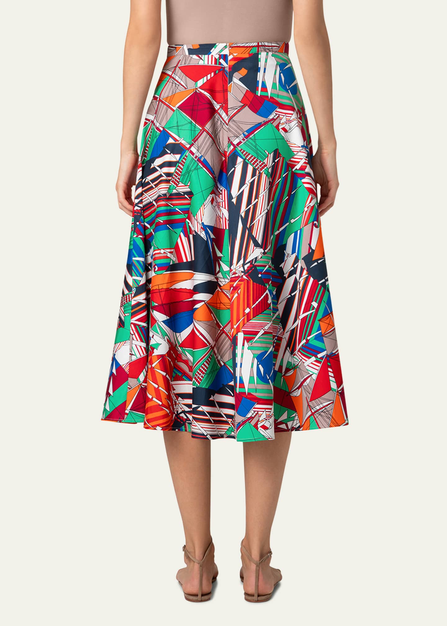 Akris punto Sea Clipper Print Flared Midi Skirt Image 3 of 5