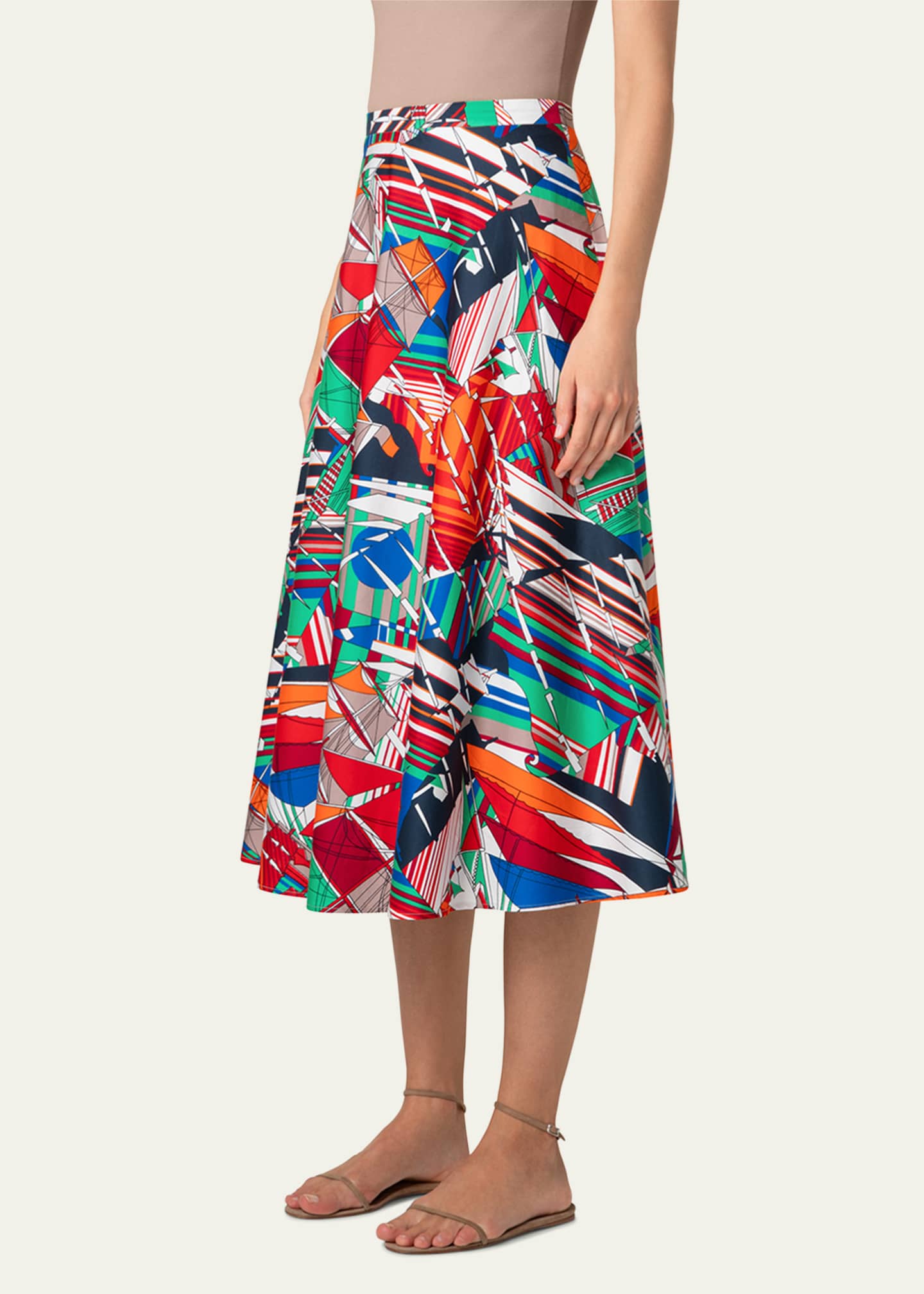 Akris punto Sea Clipper Print Flared Midi Skirt Image 4 of 5