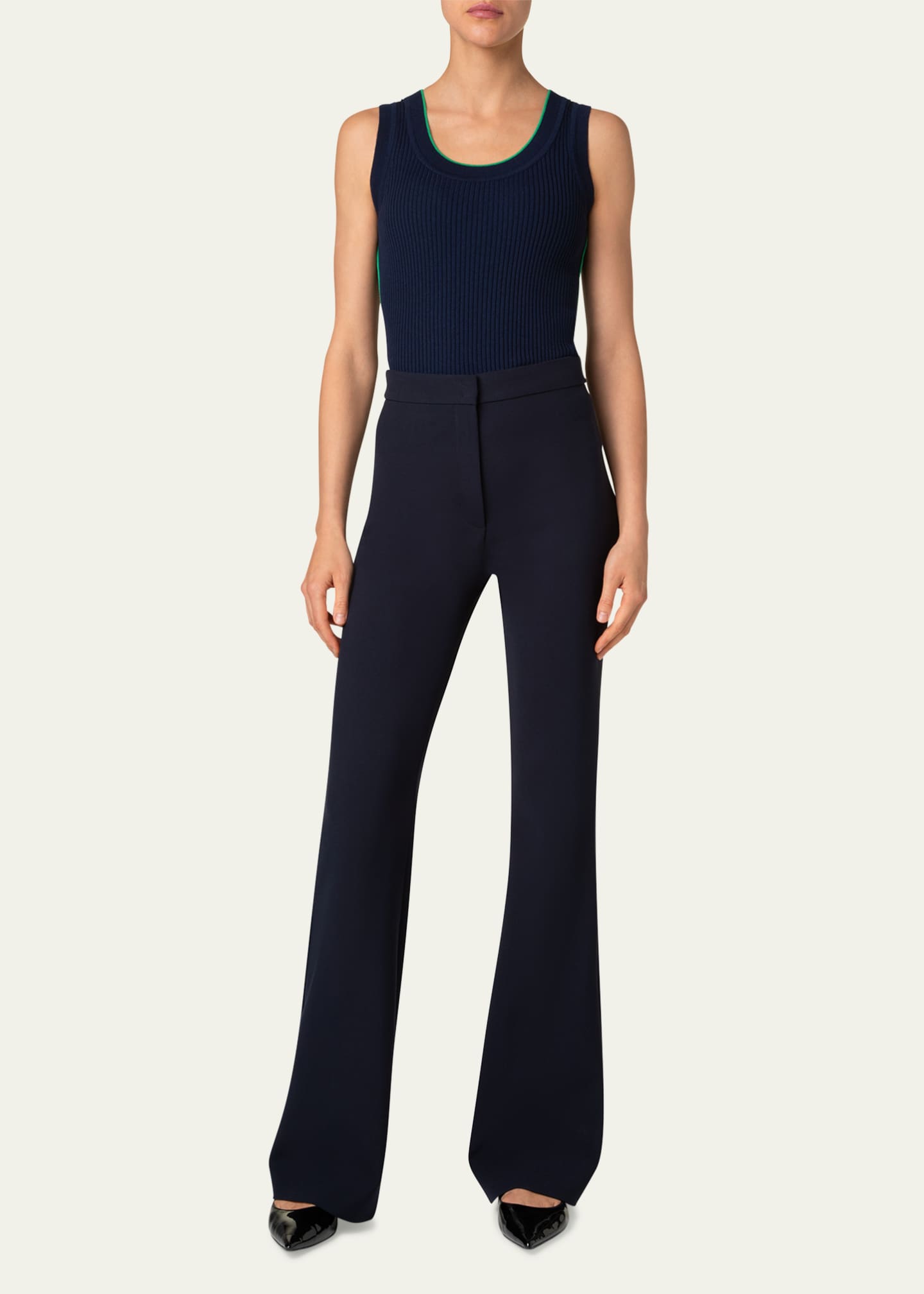 Akris punto Ribbed Merino Wool Tank Top with Contrast Piping Image 2 of 5