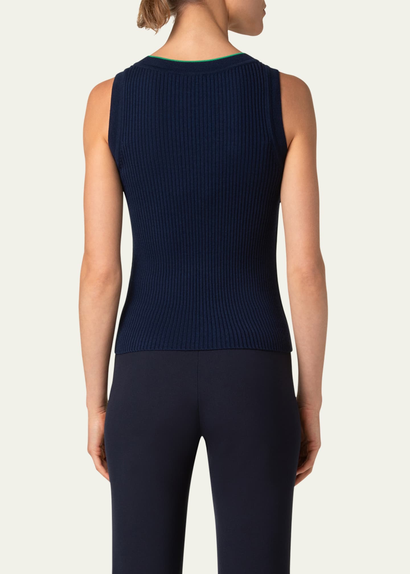 Akris punto Ribbed Merino Wool Tank Top with Contrast Piping Image 3 of 5