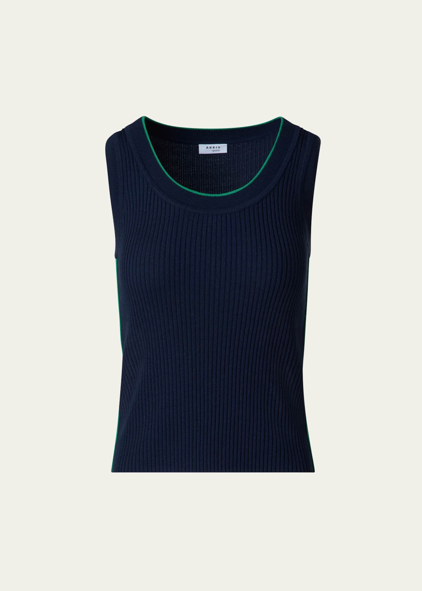Akris punto Ribbed Merino Wool Tank Top with Contrast Piping Image 1 of 5