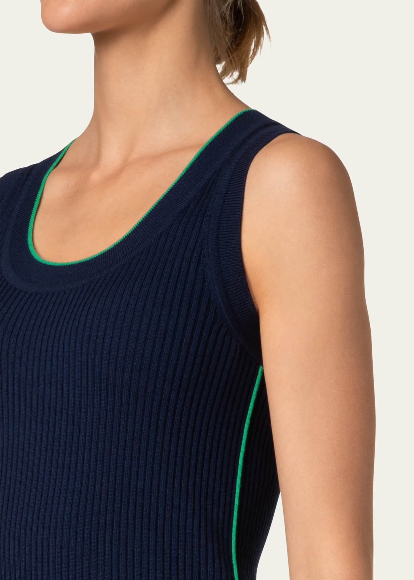 Akris punto Ribbed Merino Wool Tank Top with Contrast Piping Image 5 of 5