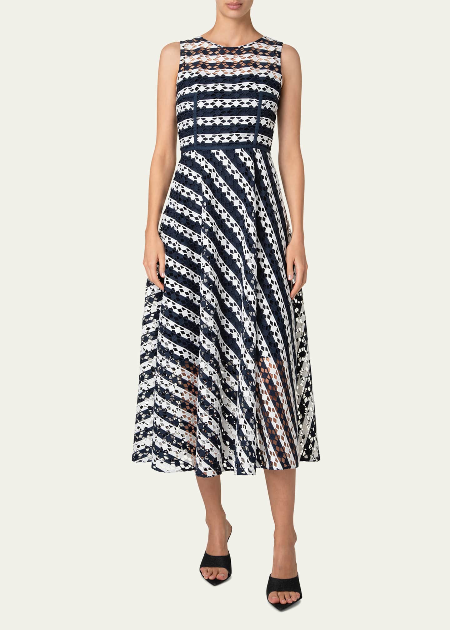 Akris punto Dot Cut-Out Guipure Fit-Flare Midi Dress Image 2 of 5