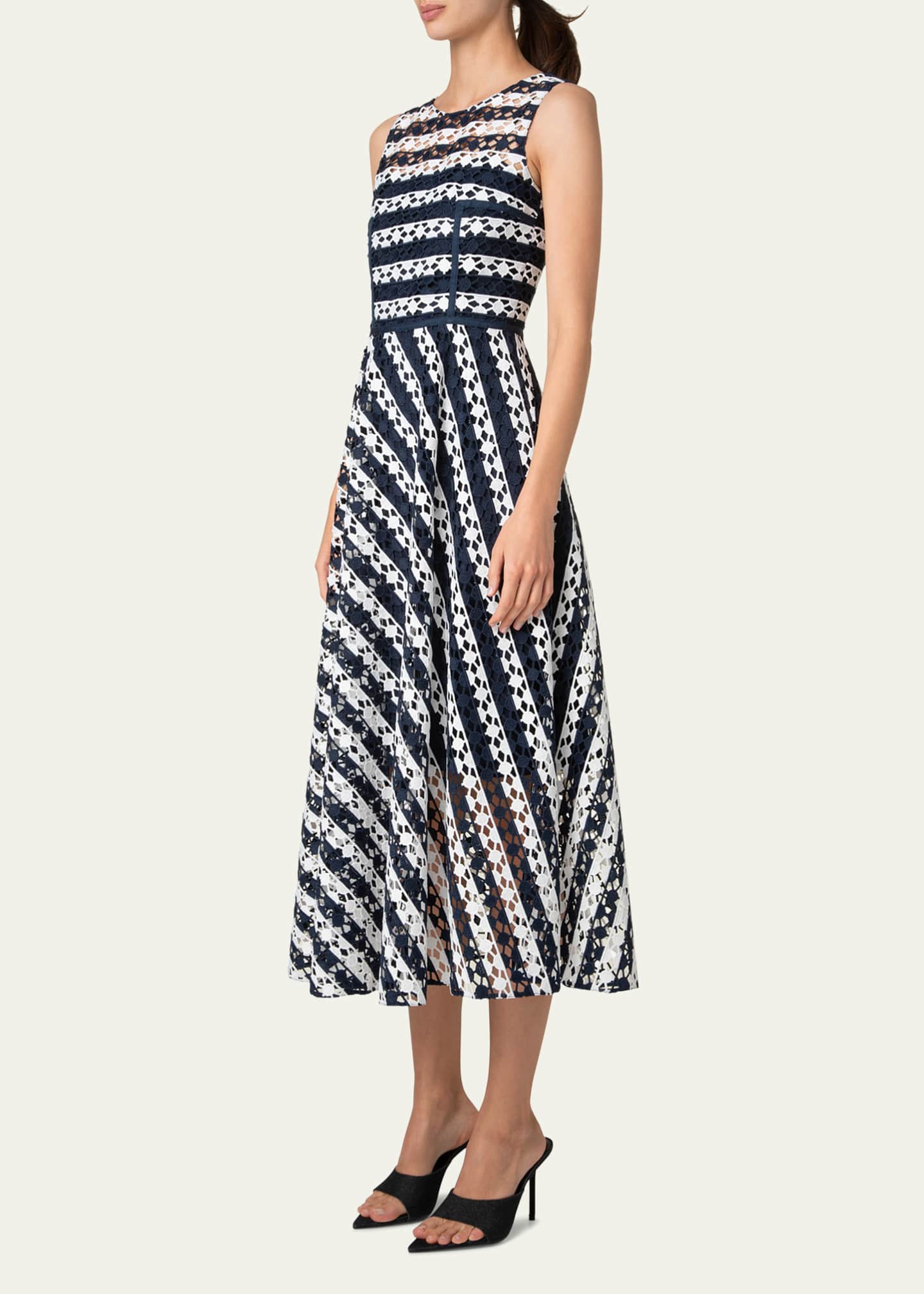 Akris punto Dot Cut-Out Guipure Fit-Flare Midi Dress Image 4 of 5