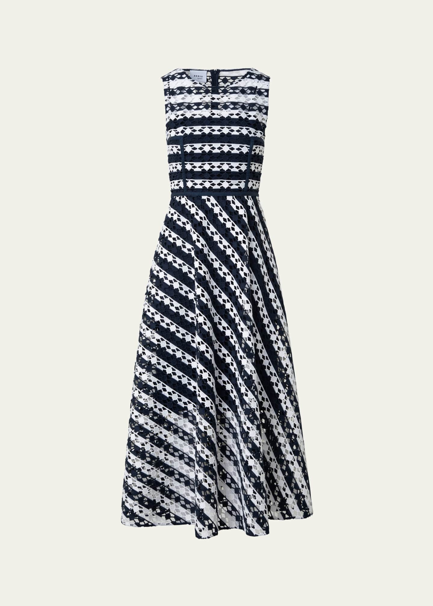 Akris punto Dot Cut-Out Guipure Fit-Flare Midi Dress Image 1 of 5