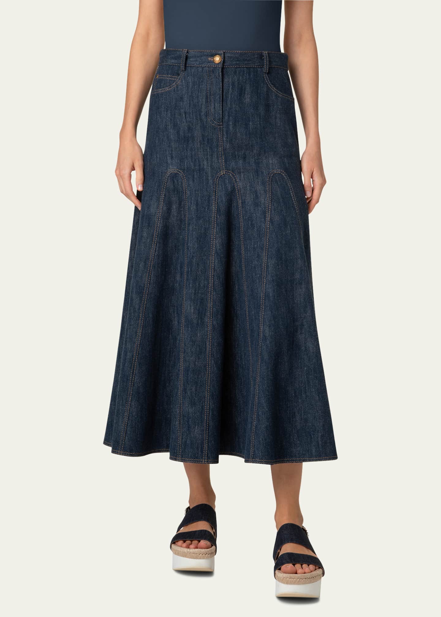 Akris punto Cotton Wool Denim Midi Skirt Image 2 of 4