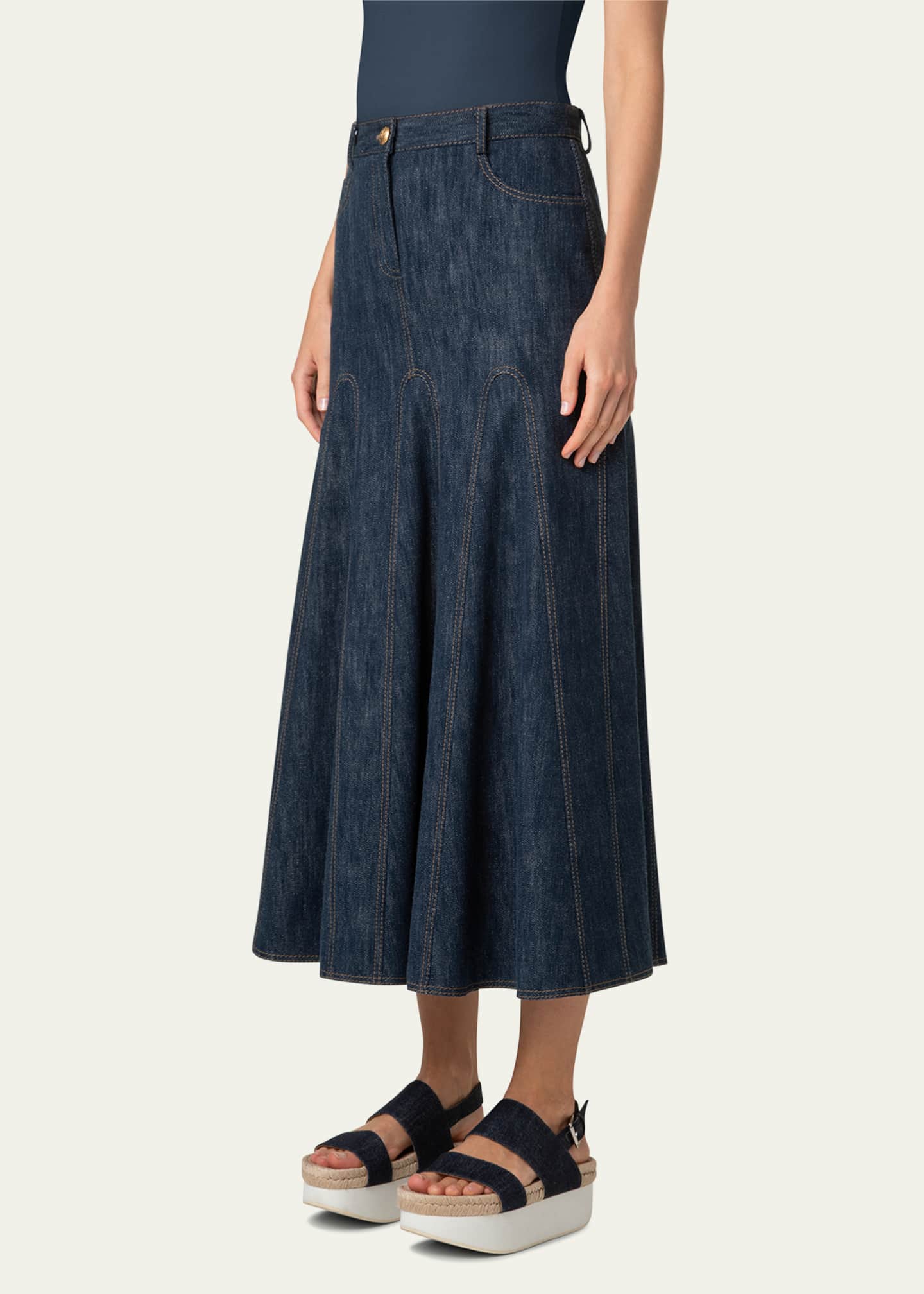Akris punto Cotton Wool Denim Midi Skirt Image 4 of 4