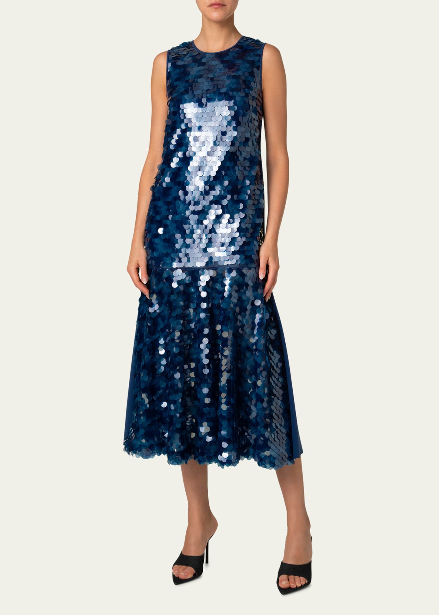 Akris punto Mix-Media Dot Sequined Flounce Midi Dress Image 2 of 5