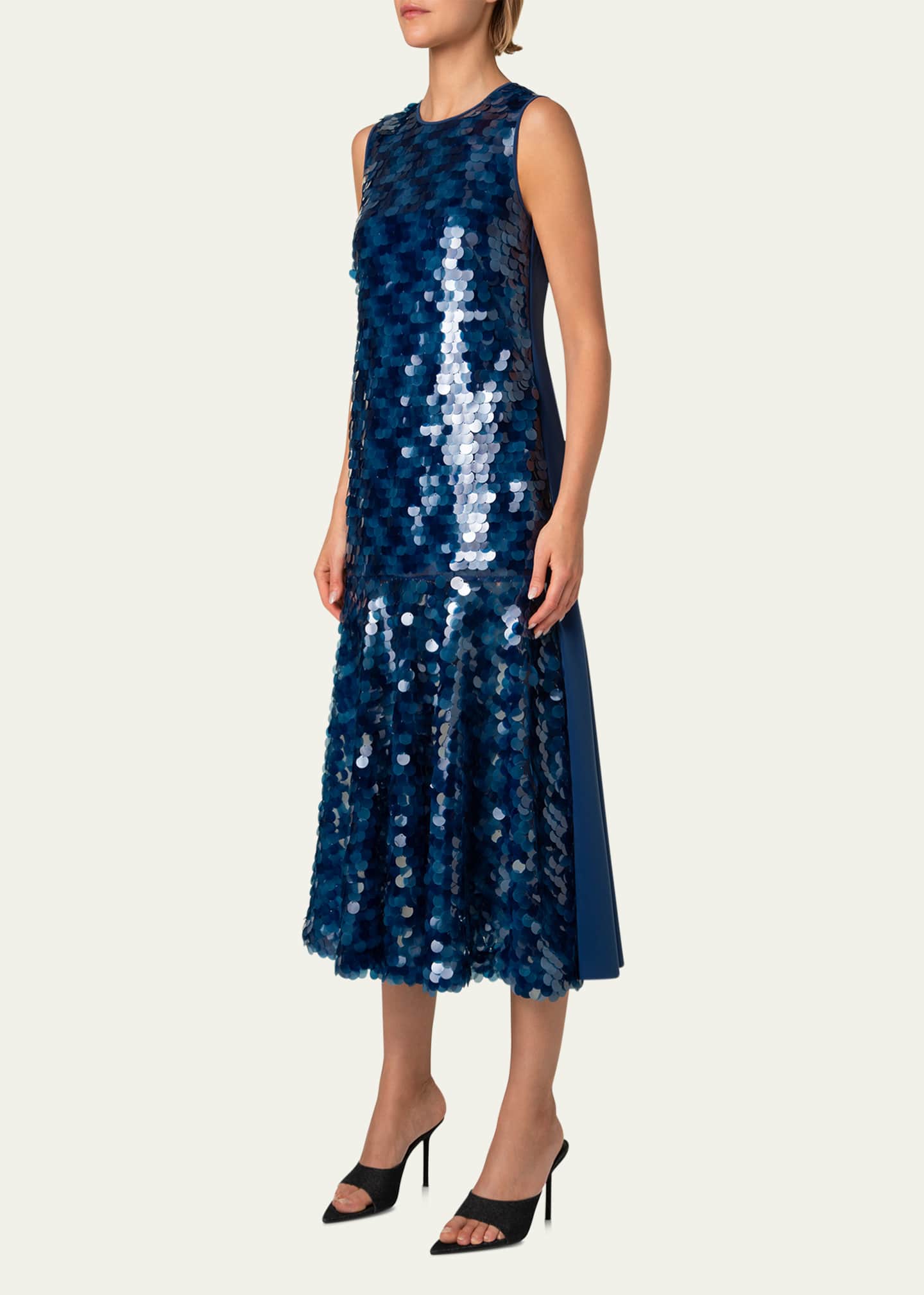 Akris punto Mix-Media Dot Sequined Flounce Midi Dress Image 4 of 5