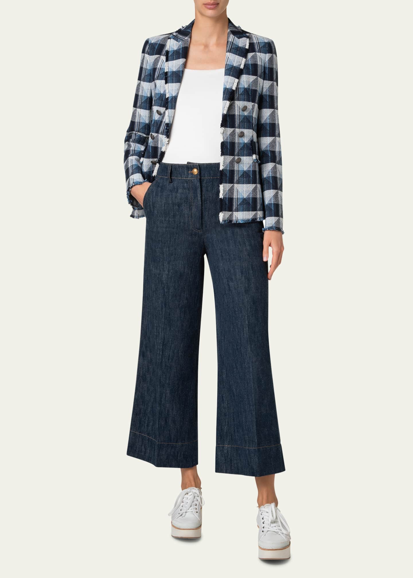 Akris punto Rhombus Jacquard Denim Blazer with Double Breast Illusion Image 2 of 5