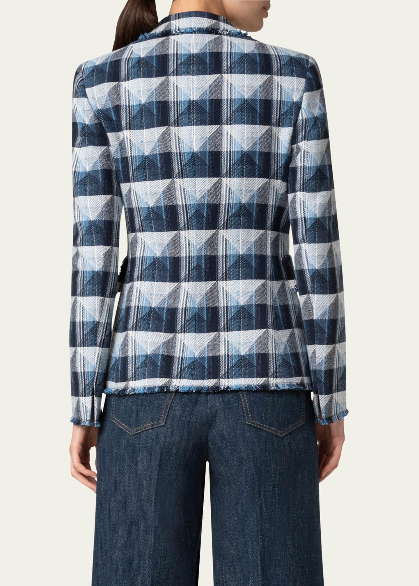 Akris punto Rhombus Jacquard Denim Blazer with Double Breast Illusion Image 3 of 5