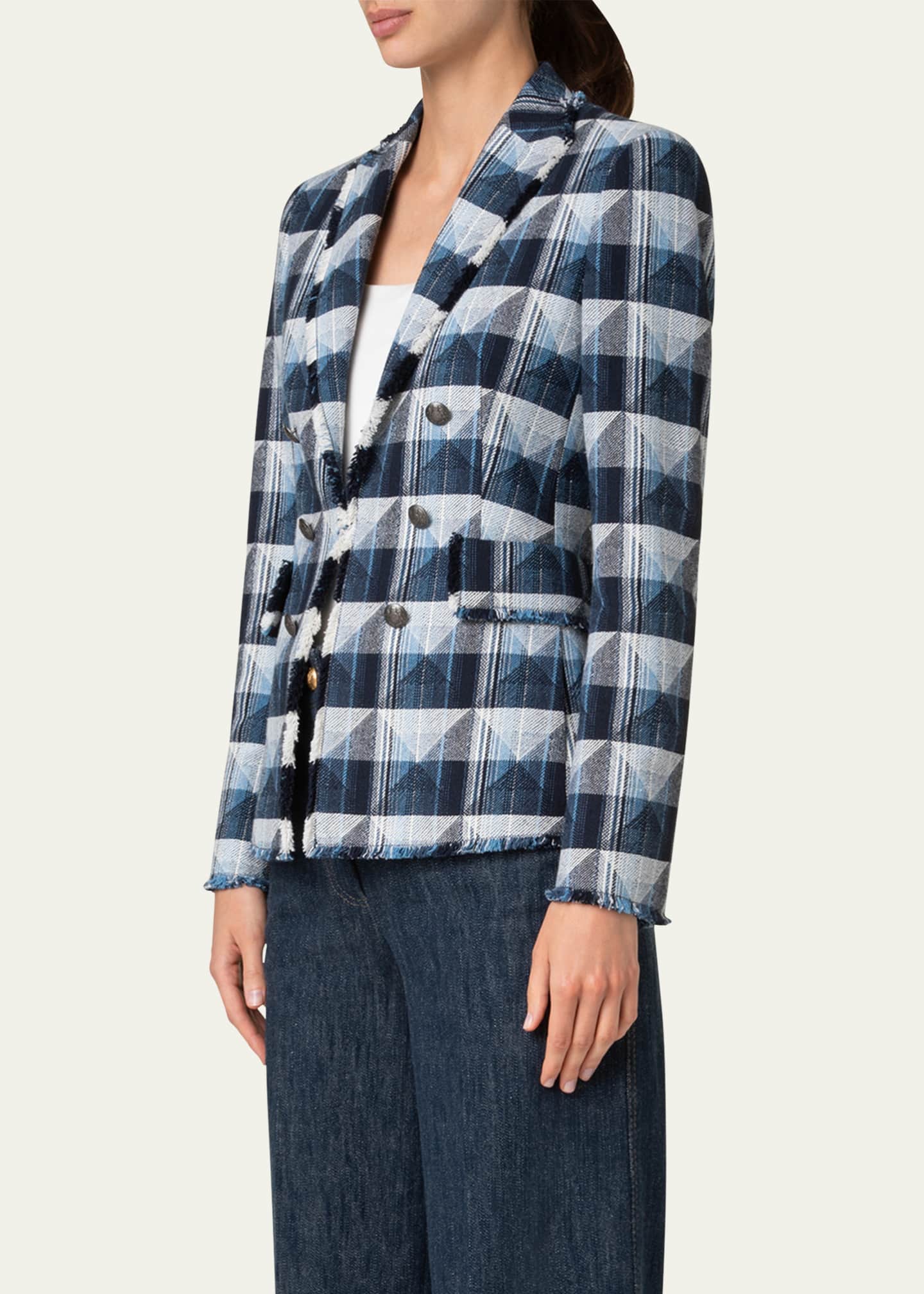 Akris punto Rhombus Jacquard Denim Blazer with Double Breast Illusion Image 4 of 5