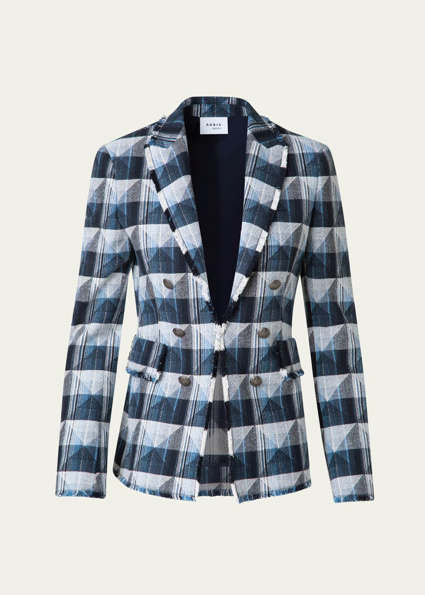 Akris punto Rhombus Jacquard Denim Blazer with Double Breast Illusion Image 1 of 5